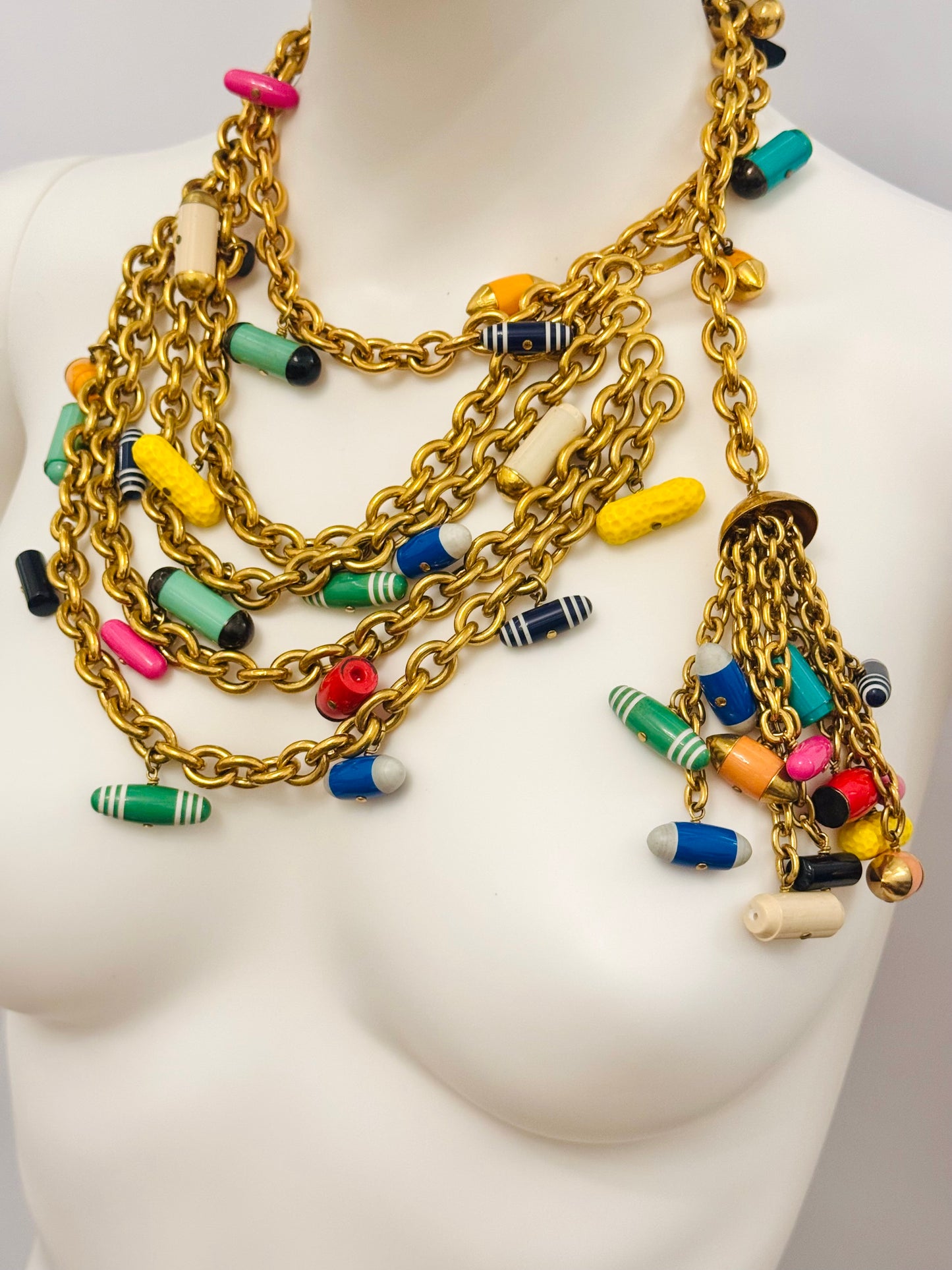 Museum-Worthy CHANEL Spring-Summer 1992 runway 24k gold plated Multicolor "Pill" Chain Belt