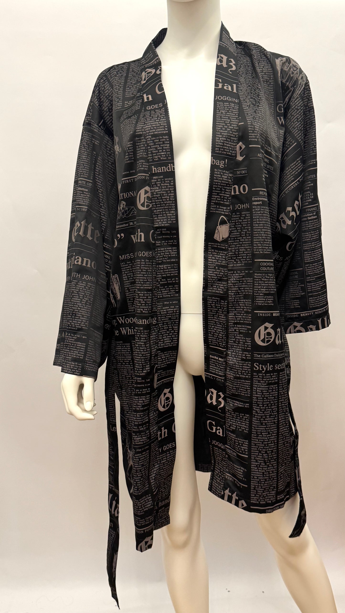 Iconic John Galliano "Gazette" Newspaper Print Kimono Robe with Original Box - Size M