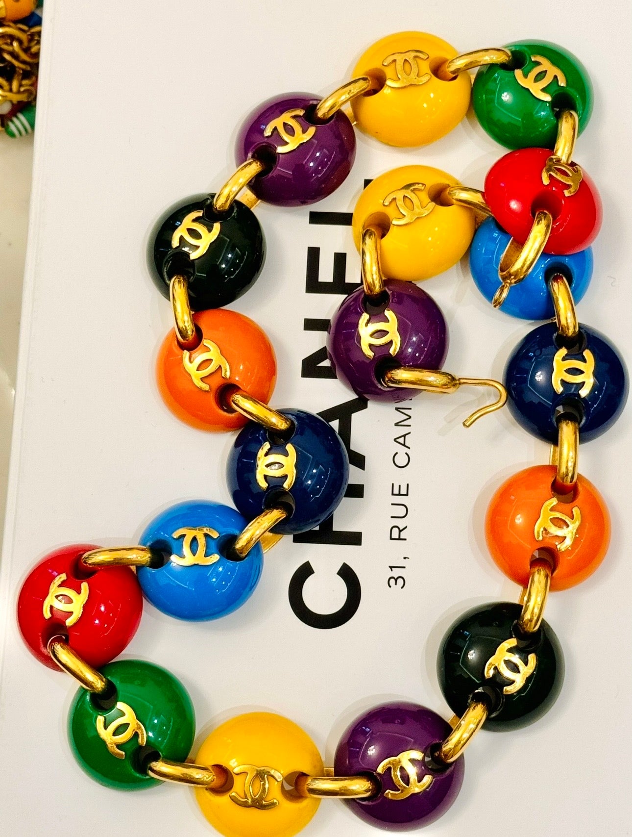 Museum-Worthy CHANEL Spring/Summer 1991 "Candy Button" Bonbons Skittles M&M Belt Necklace - Seen on Miley Cyrus - One of Karl Lagerfeld's Most Iconic Archive Jewels