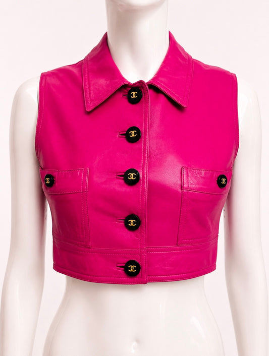 Museum-Worthy CHANEL Spring Summer 1995 Barbie Collection Pink Leather Vest by Karl Lagerfeld