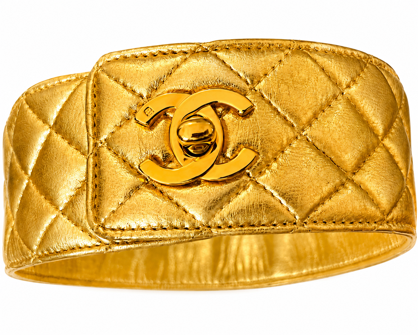 CHANEL Fall/Winter 1991 "Hip-Hop" Gold Quilted Leather Turnlock Choker Necklace by Karl Lagerfeld - Iconic Runway Archive Piece