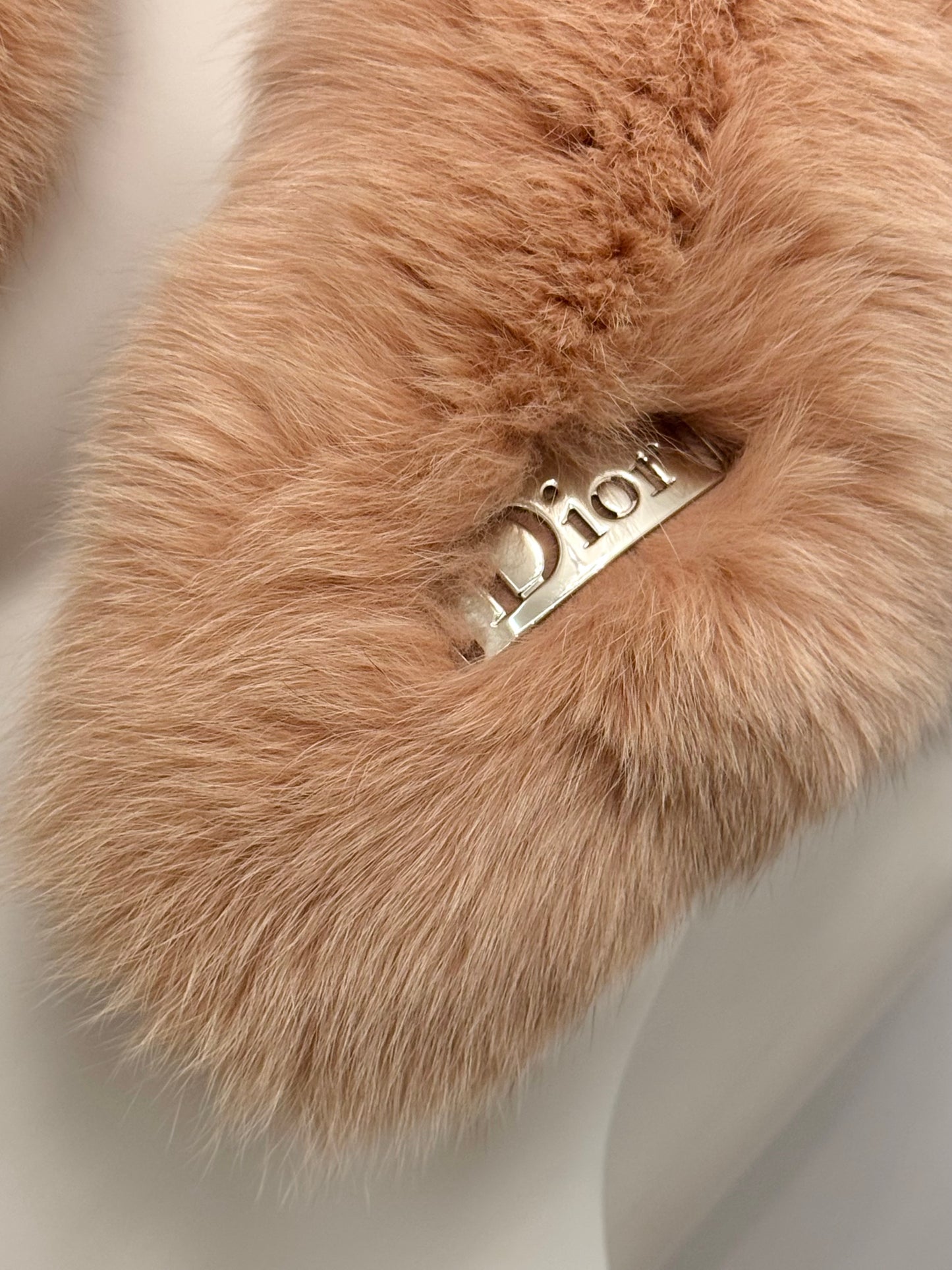 Christian Dior by John Galliano Fall 2004 Pink Fox Fur Collar with Leopard Silk Lining and Dior Logo Hardware