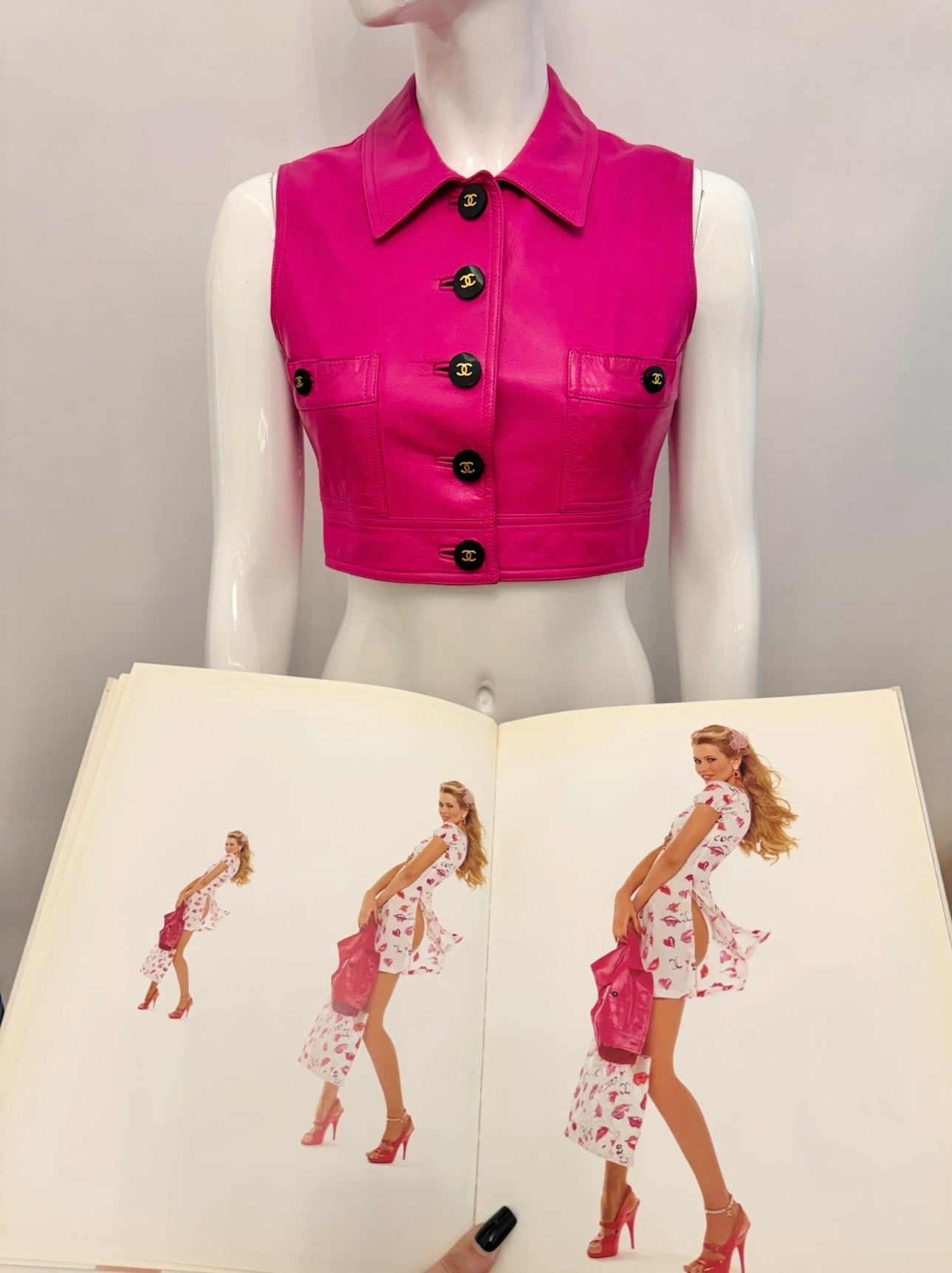 Museum-Worthy CHANEL Spring Summer 1995 Barbie Collection Pink Leather Vest by Karl Lagerfeld