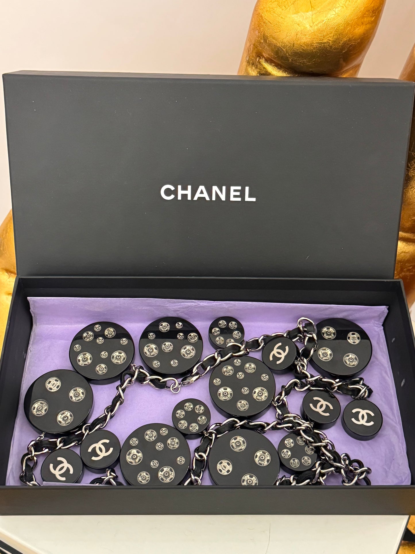Chanel F/W 2003 Oversized Lucite Button & Snap Charm Chain Belt - Rare Collector Piece