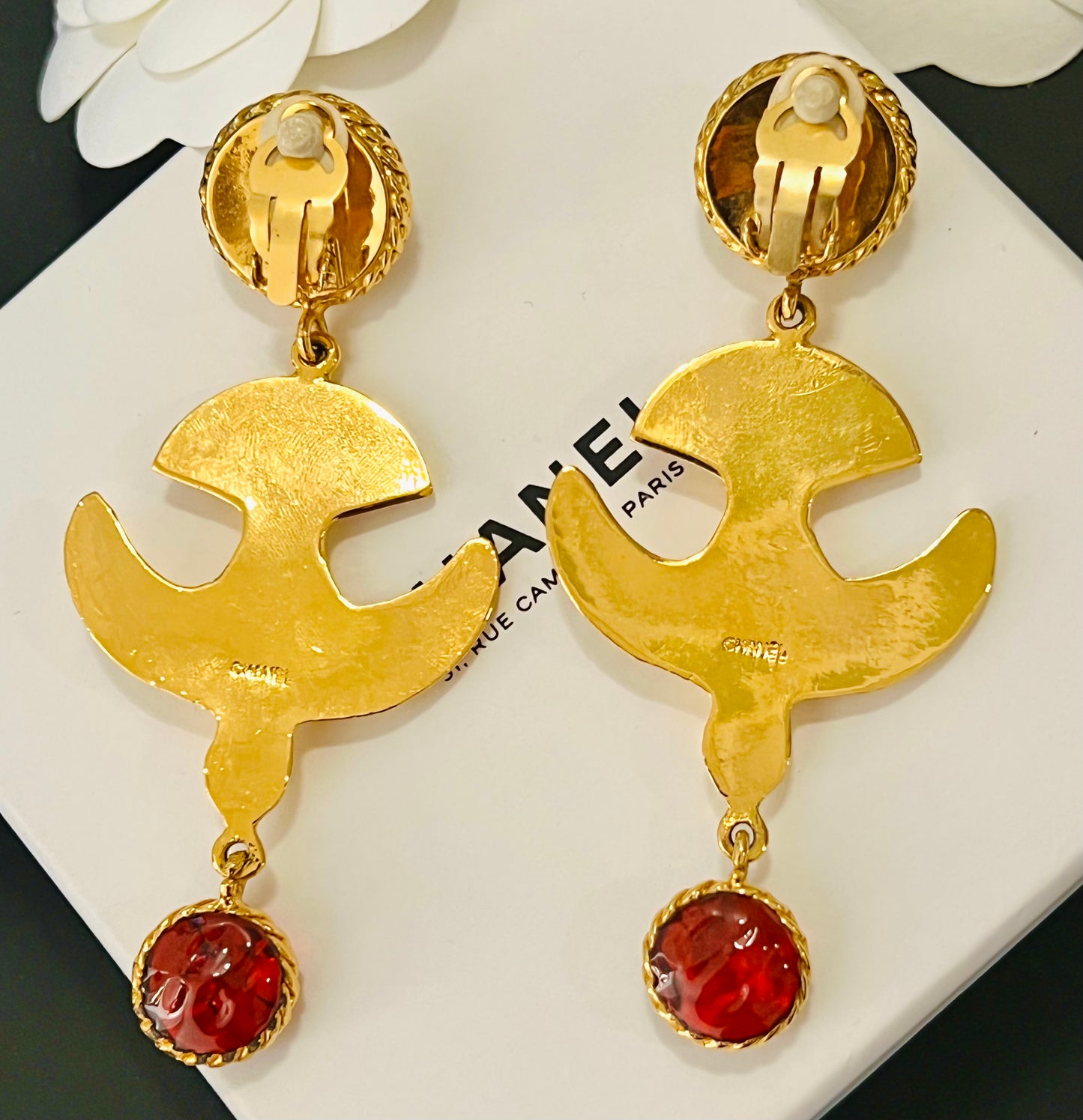 Museum-Worthy CHANEL 1970s Stylized Dove Bird Gripoix Drop Earrings - Rare Haute Couture Collector's Archive Piece