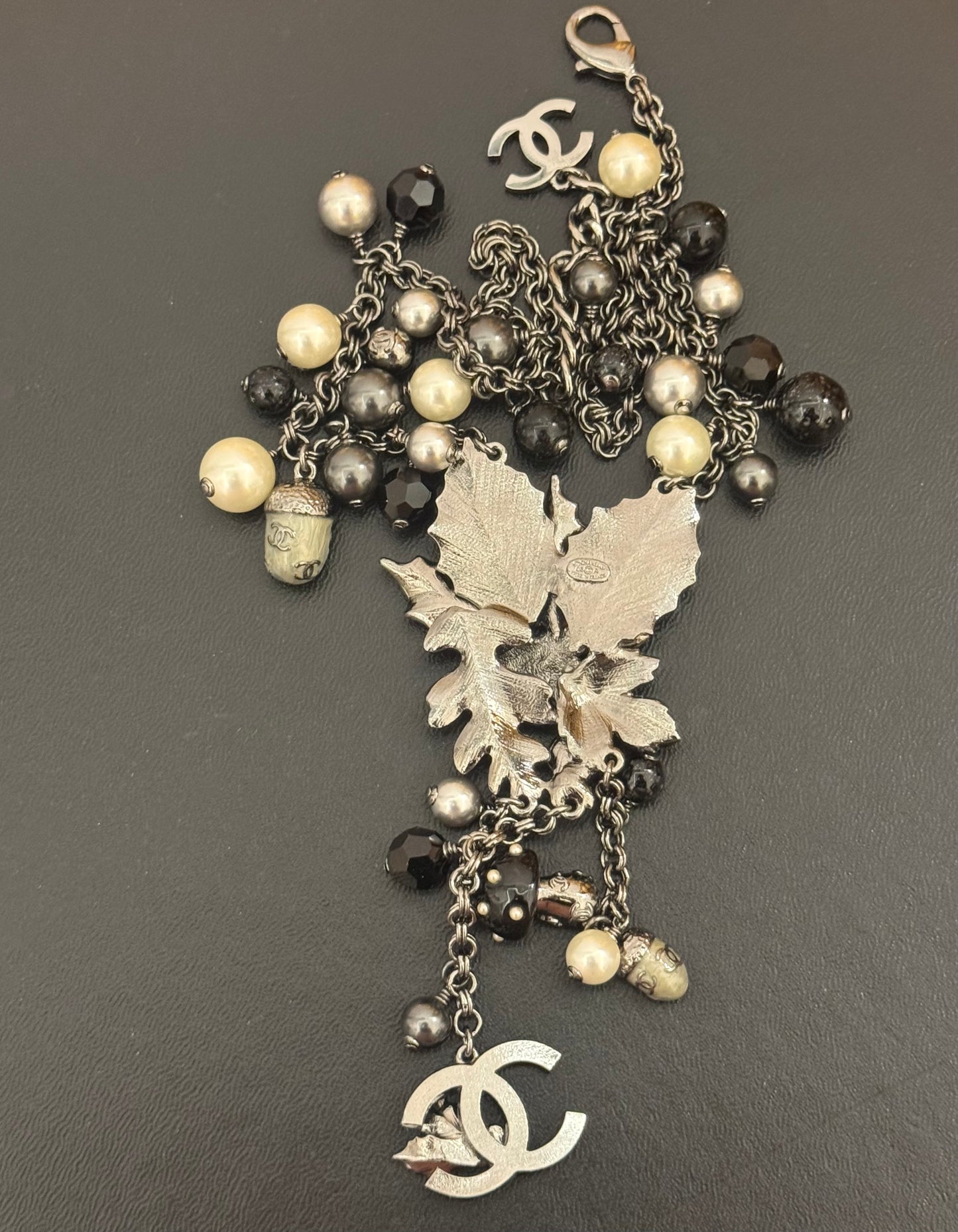 Museum-Worthy CHANEL Fall/Winter 2005 Runway Woodland Necklace by Karl Lagerfeld - Holly Leaves, Acorns, Mushroom & CC Charm Statement Collector's Archive Piece