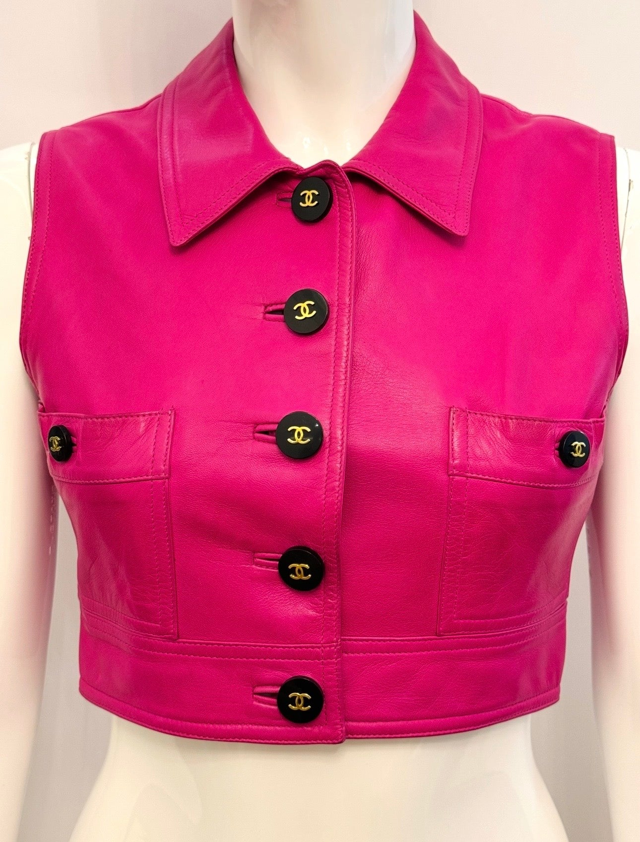 Museum-Worthy CHANEL Spring Summer 1995 Barbie Collection Pink Leather Vest by Karl Lagerfeld