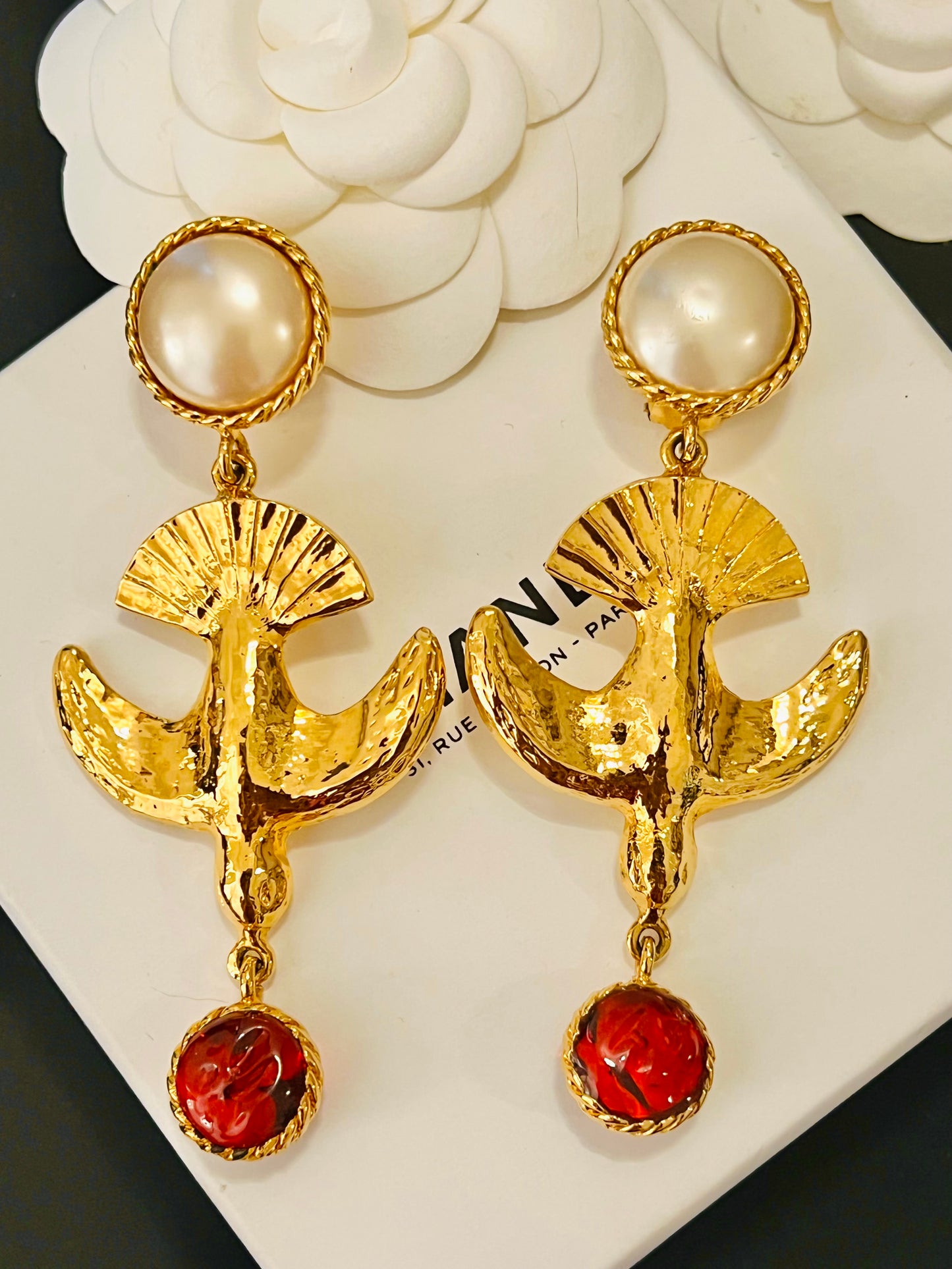 Museum-Worthy CHANEL 1970s Stylized Dove Bird Gripoix Drop Earrings - Rare Haute Couture Collector's Archive Piece