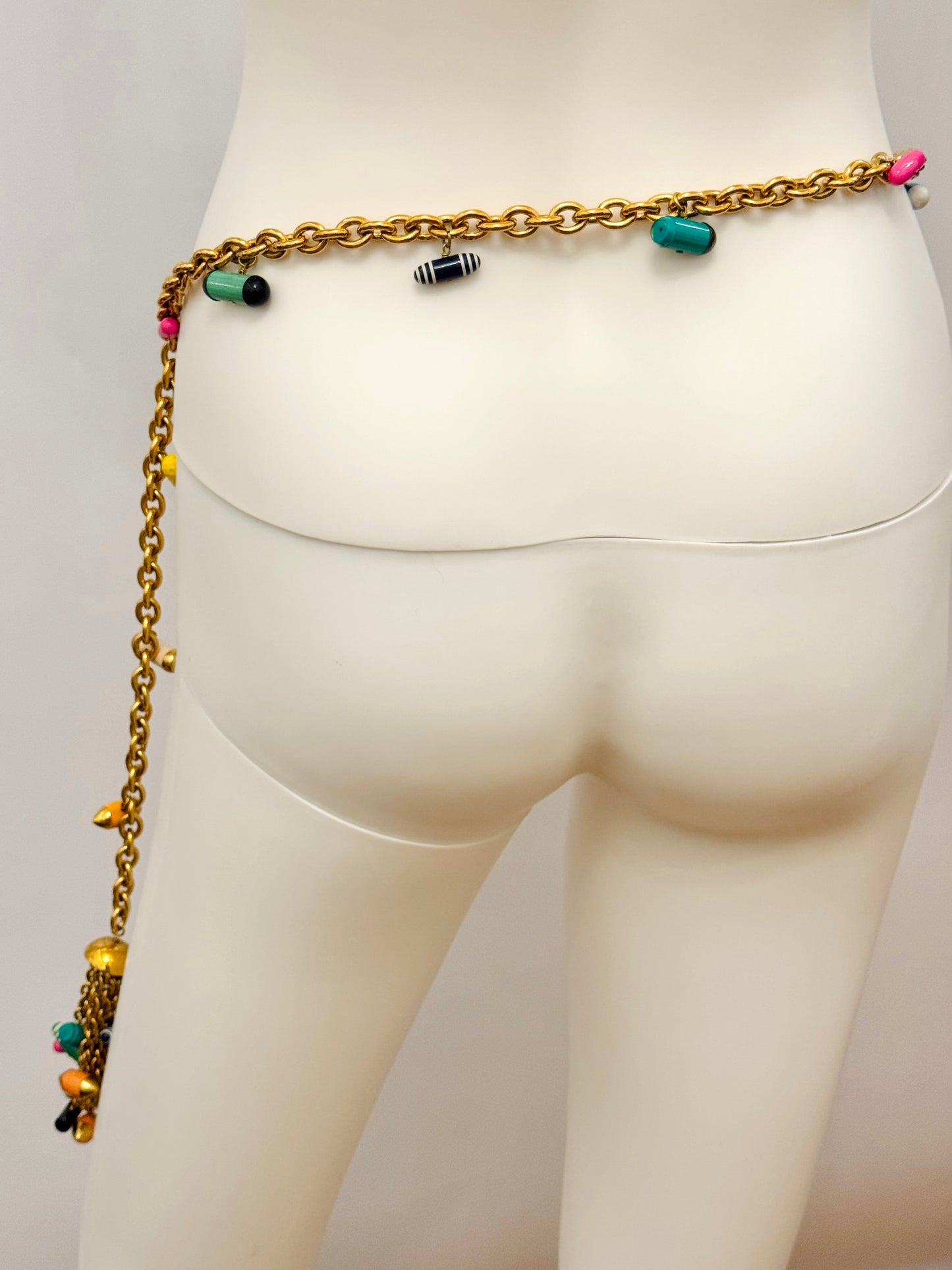 Museum-Worthy CHANEL Spring-Summer 1992 runway 24k gold plated Multicolor "Pill" Chain Belt