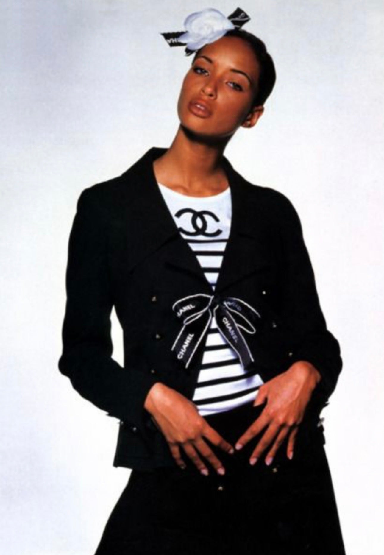 Iconic CHANEL Spring Summer 1994 Runway CC Logo Nautical Knit Top - Featured on the Runway