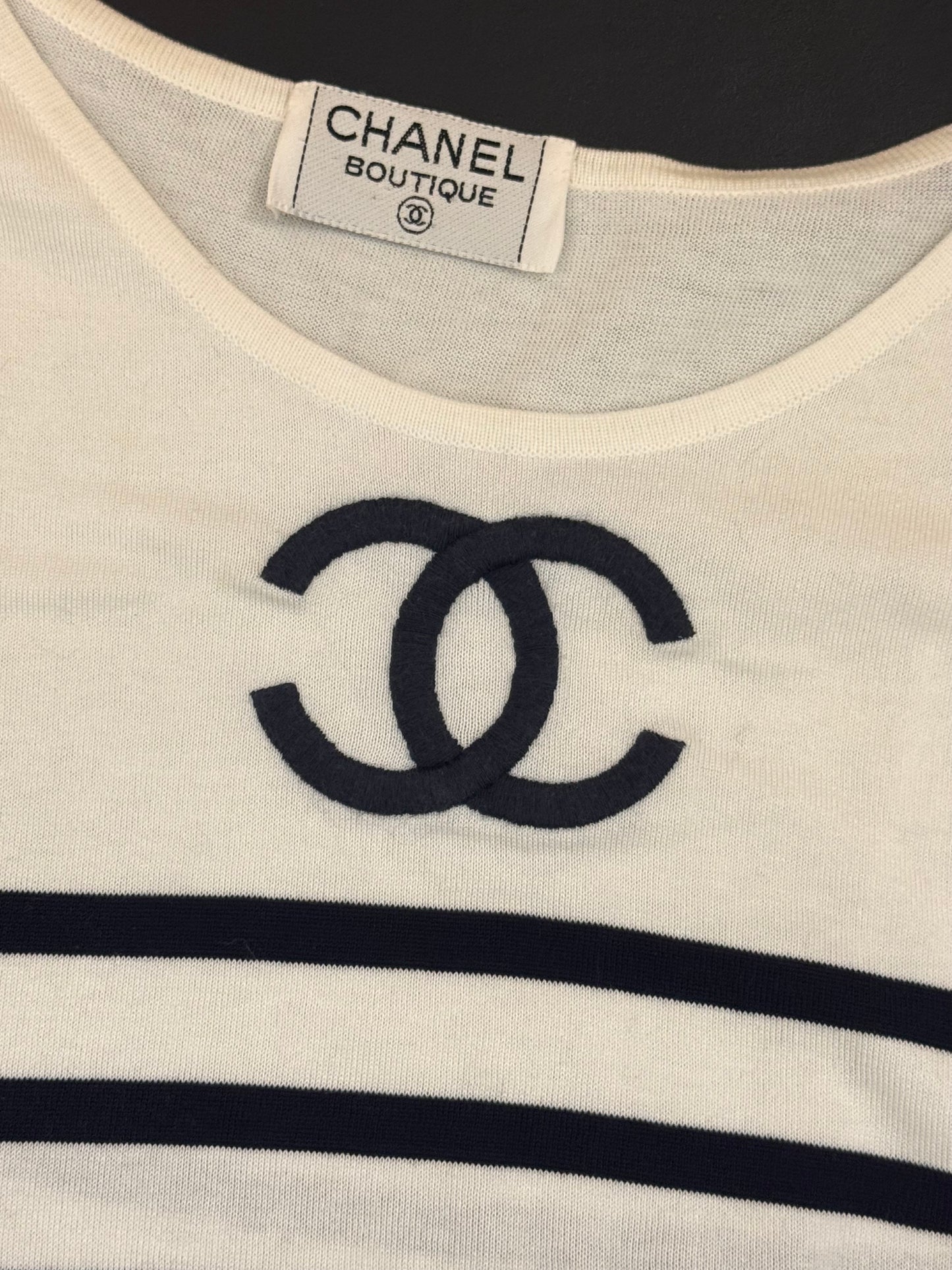 Iconic CHANEL Spring Summer 1994 Runway CC Logo Nautical Knit Top - Featured on the Runway