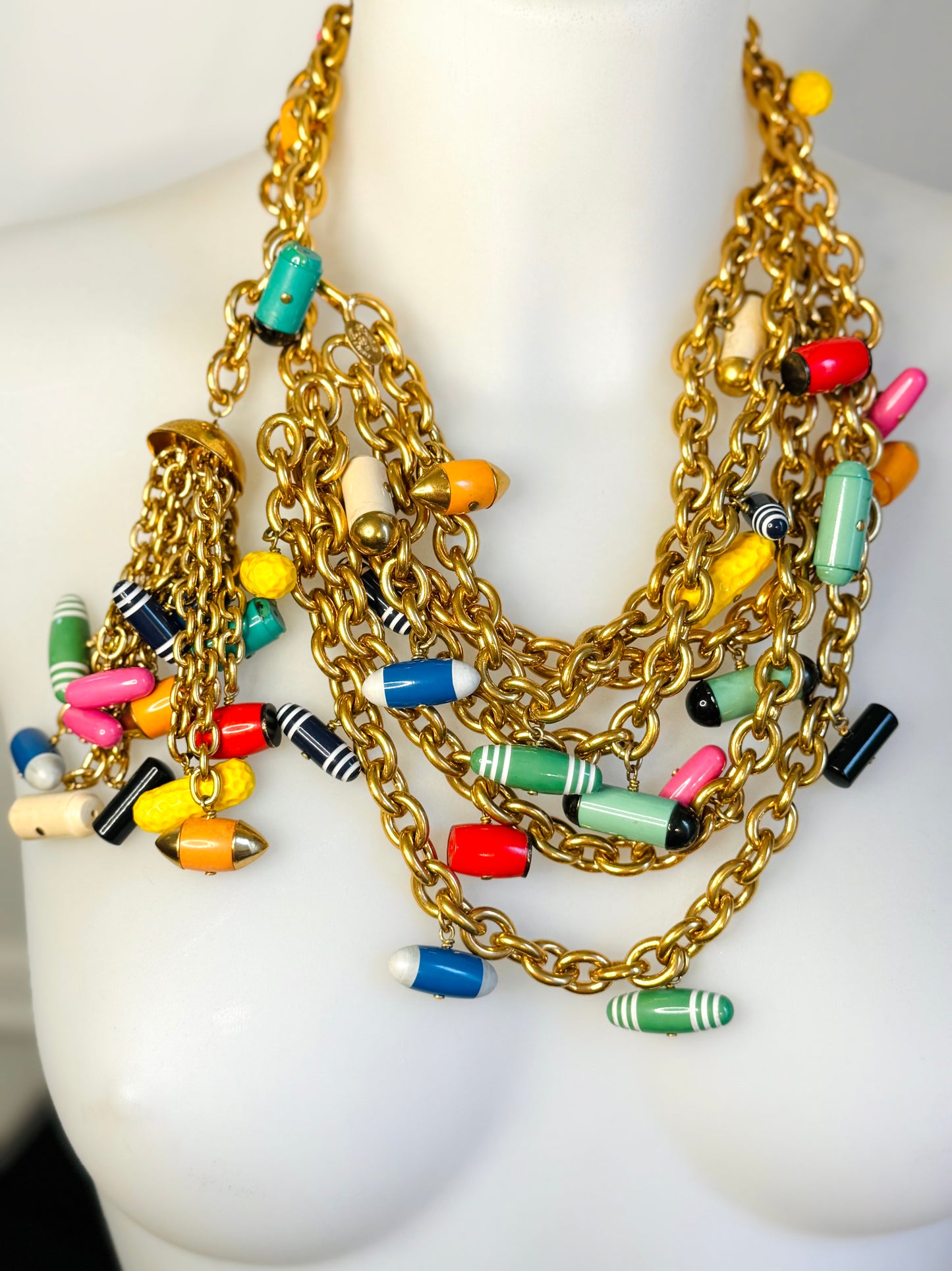 Museum-Worthy CHANEL Spring-Summer 1992 runway 24k gold plated Multicolor "Pill" Chain Belt