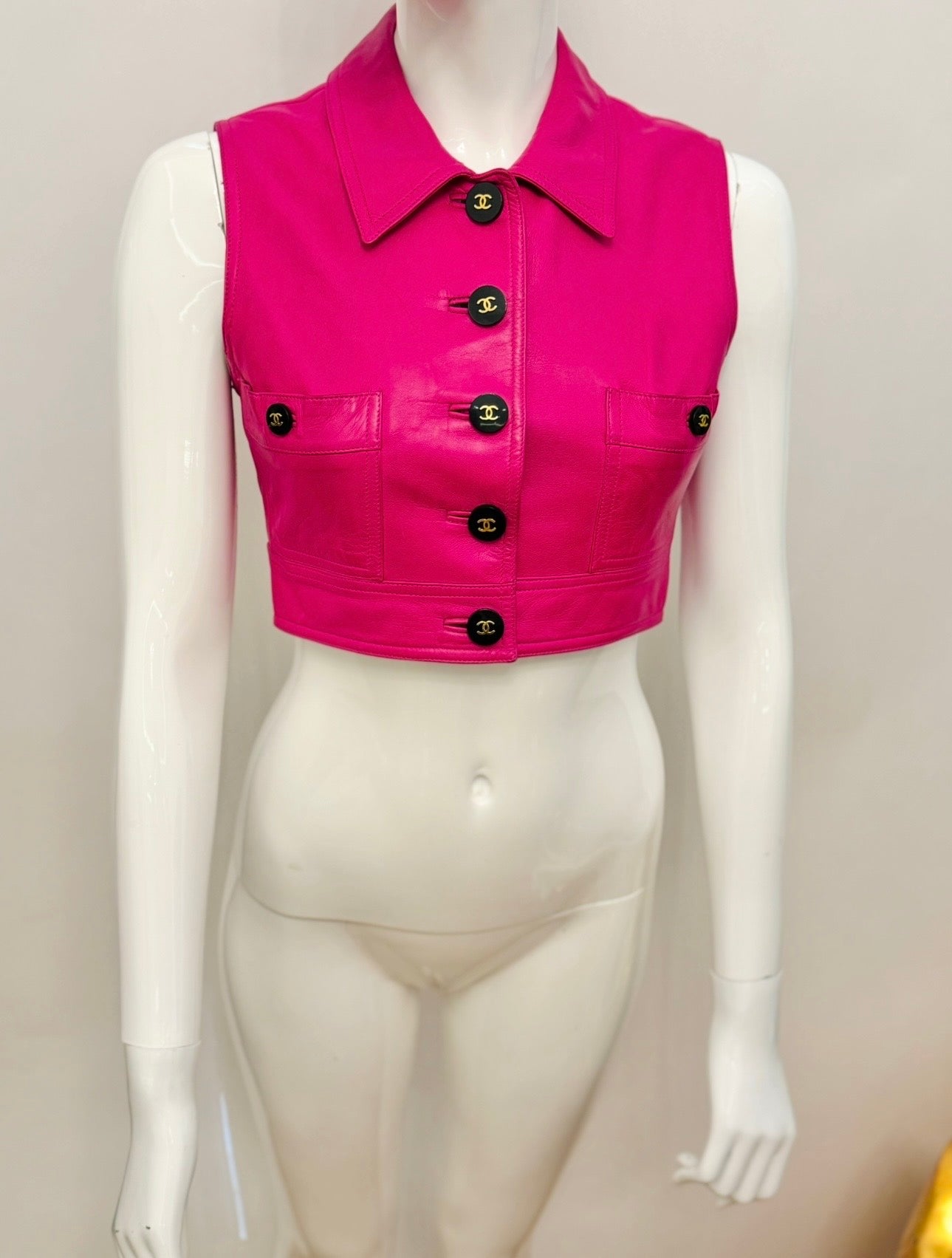 Museum-Worthy CHANEL Spring Summer 1995 Barbie Collection Pink Leather Vest by Karl Lagerfeld