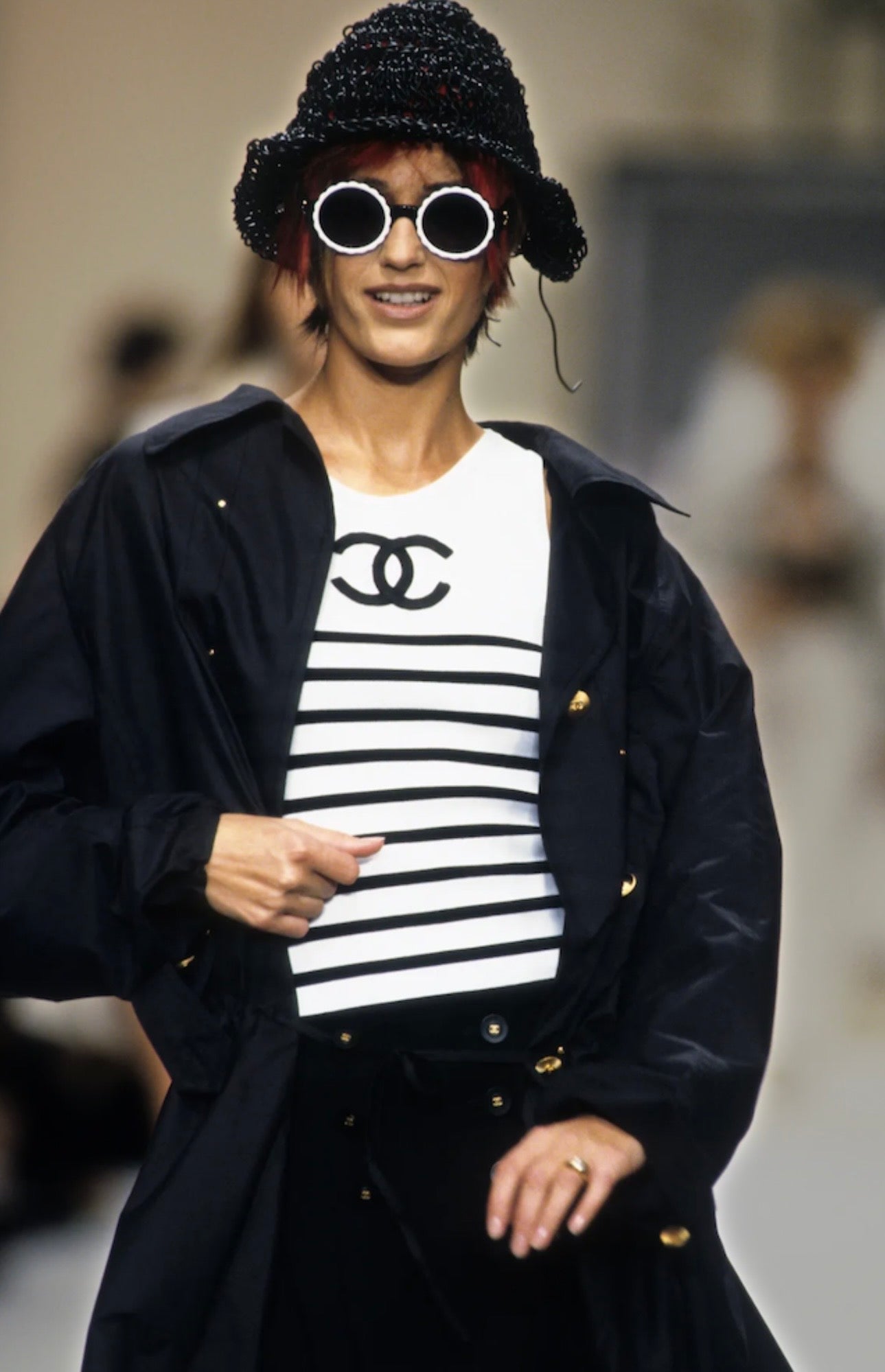 Iconic CHANEL Spring Summer 1994 Runway CC Logo Nautical Knit Top - Featured on the Runway