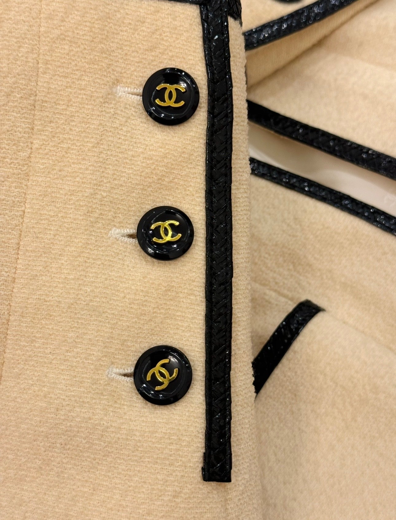 CHANEL Spring/Summer 1995 Barbie Collection Ivory Cropped Jacket – Iconic Black Patent Trim & Candy CC Buttons by Karl Lagerfeld