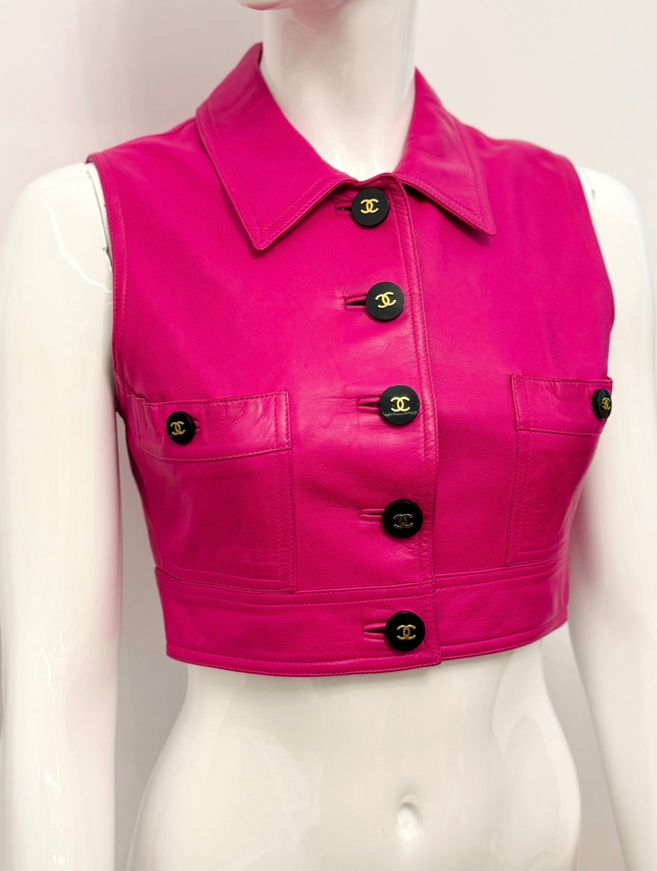 Museum-Worthy CHANEL Spring Summer 1995 Barbie Collection Pink Leather Vest by Karl Lagerfeld