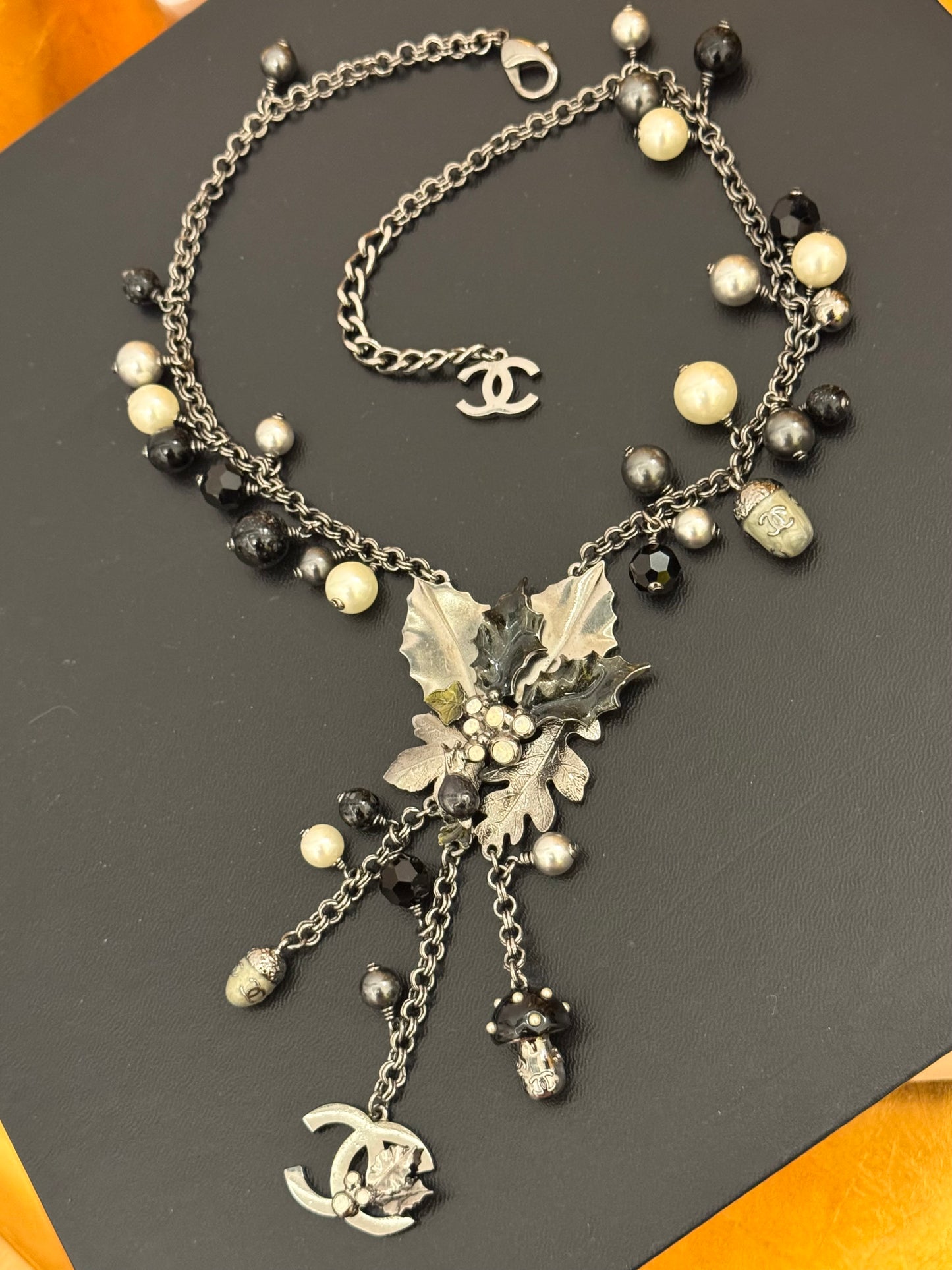 Museum-Worthy CHANEL Fall/Winter 2005 Runway Woodland Necklace by Karl Lagerfeld - Holly Leaves, Acorns, Mushroom & CC Charm Statement Collector's Archive Piece