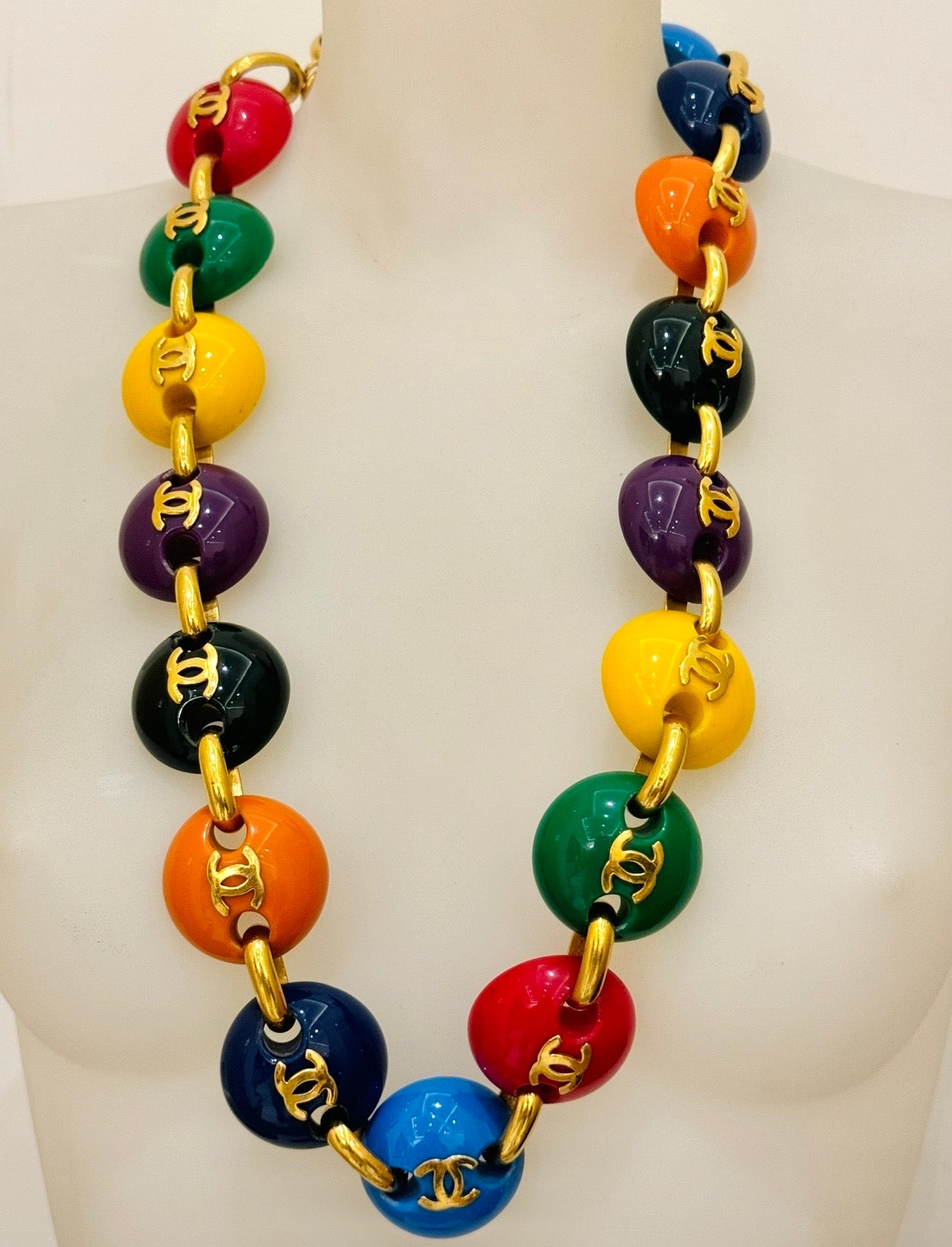 Museum-Worthy CHANEL Spring/Summer 1991 "Candy Button" Bonbons Skittles M&M Belt Necklace - Seen on Miley Cyrus - One of Karl Lagerfeld's Most Iconic Archive Jewels