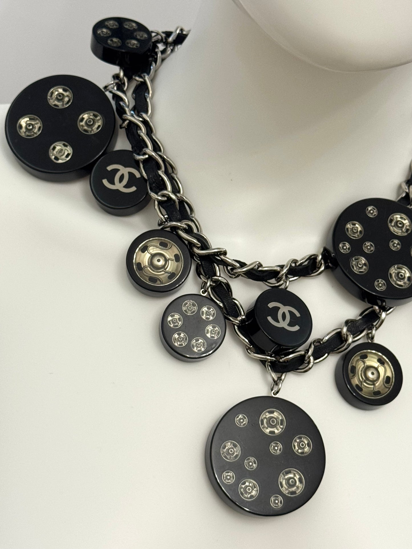 Chanel F/W 2003 Oversized Lucite Button & Snap Charm Chain Belt - Rare Collector Piece