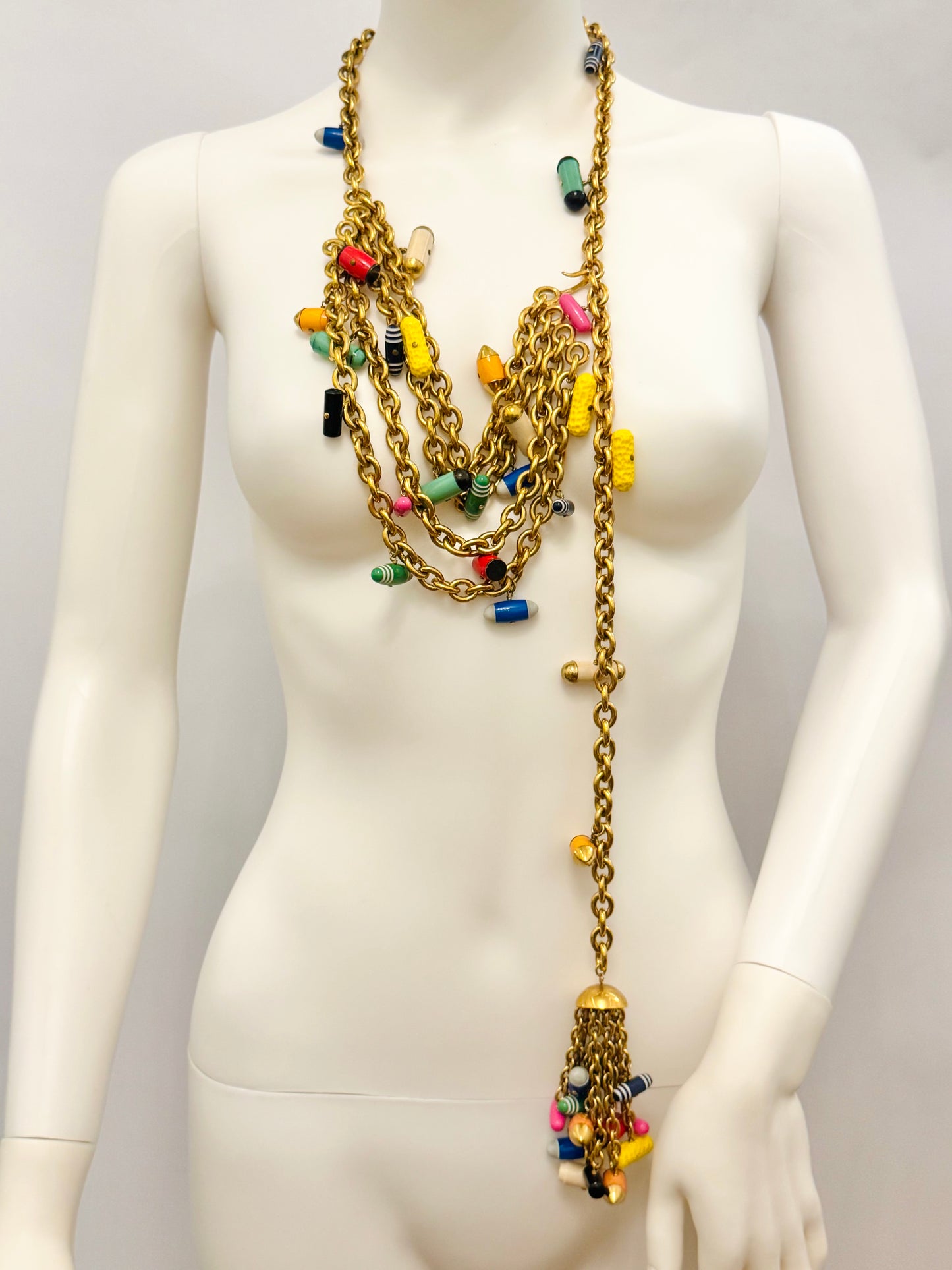 Museum-Worthy CHANEL Spring-Summer 1992 runway 24k gold plated Multicolor "Pill" Chain Belt