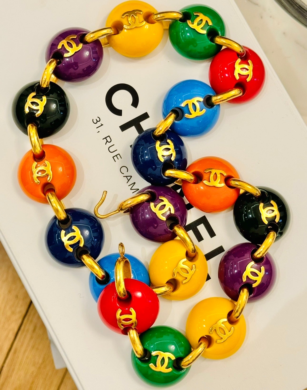 Museum-Worthy CHANEL Spring/Summer 1991 "Candy Button" Bonbons Skittles M&M Belt Necklace - Seen on Miley Cyrus - One of Karl Lagerfeld's Most Iconic Archive Jewels