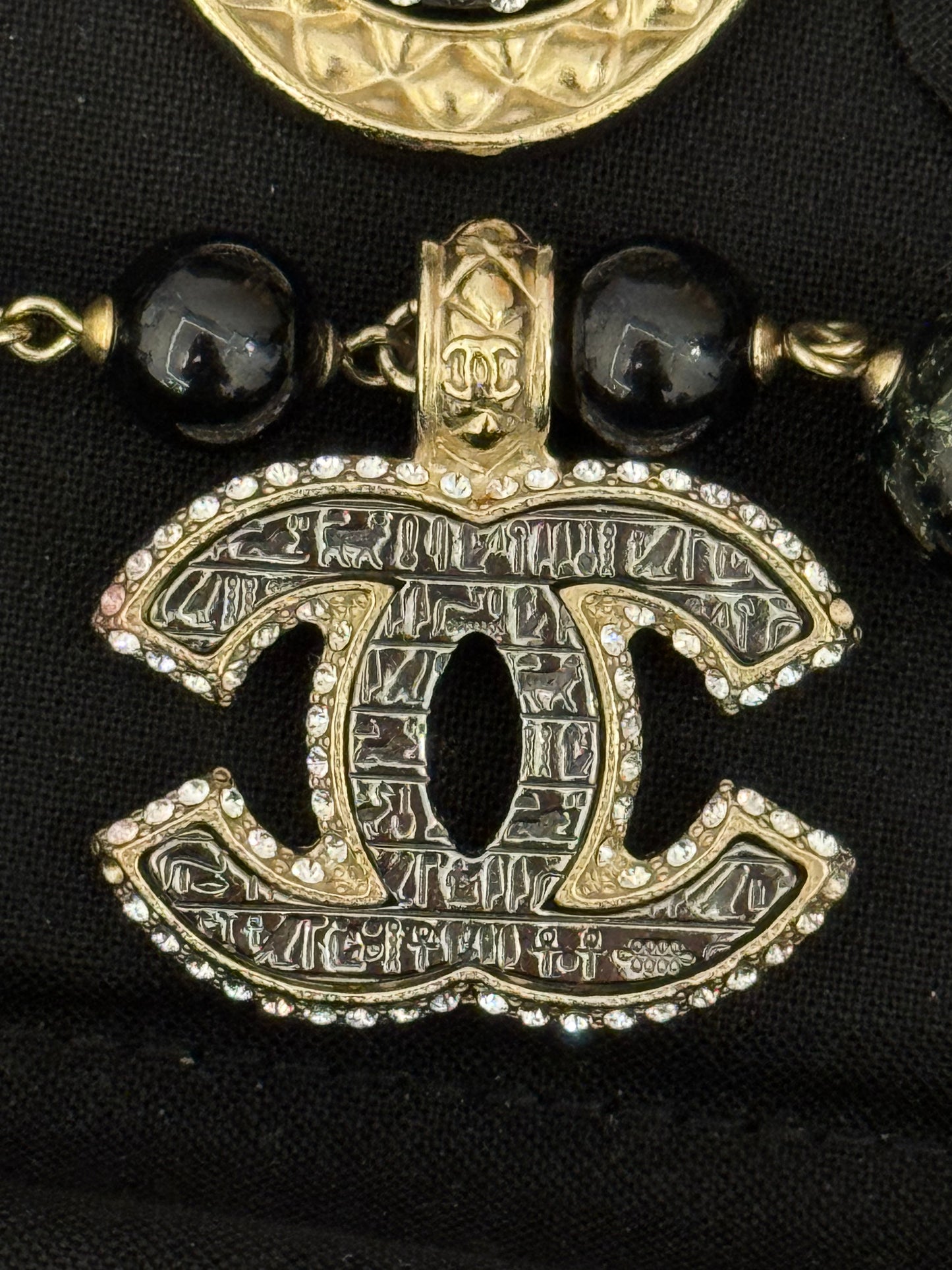 Museum-Worthy CHANEL Métiers d'Art Paris-New York 2019 Egyptian Scarab & Hieroglyph Layered Plastron Necklace from Karl Lagerfeld's Final Métiers d'Art Collection
