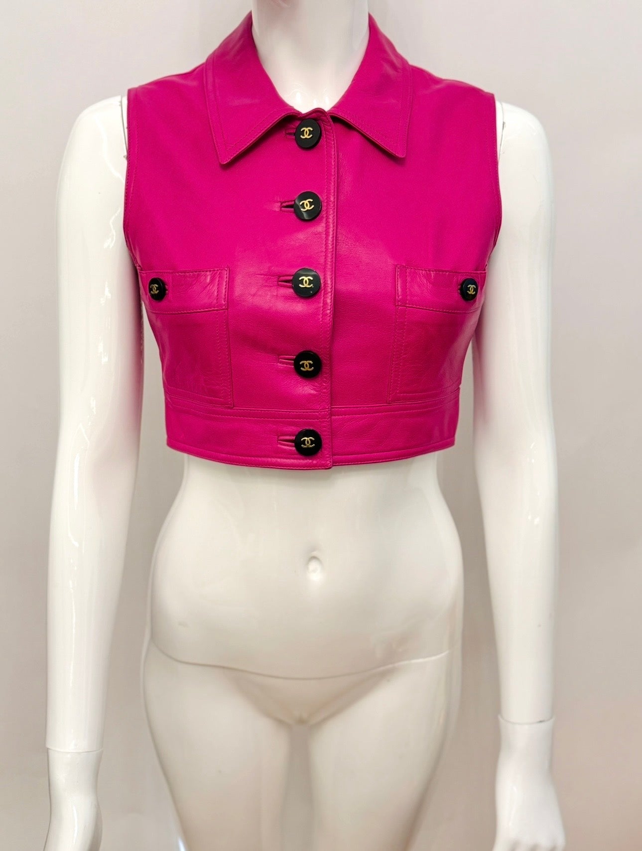 Museum-Worthy CHANEL Spring Summer 1995 Barbie Collection Pink Leather Vest by Karl Lagerfeld