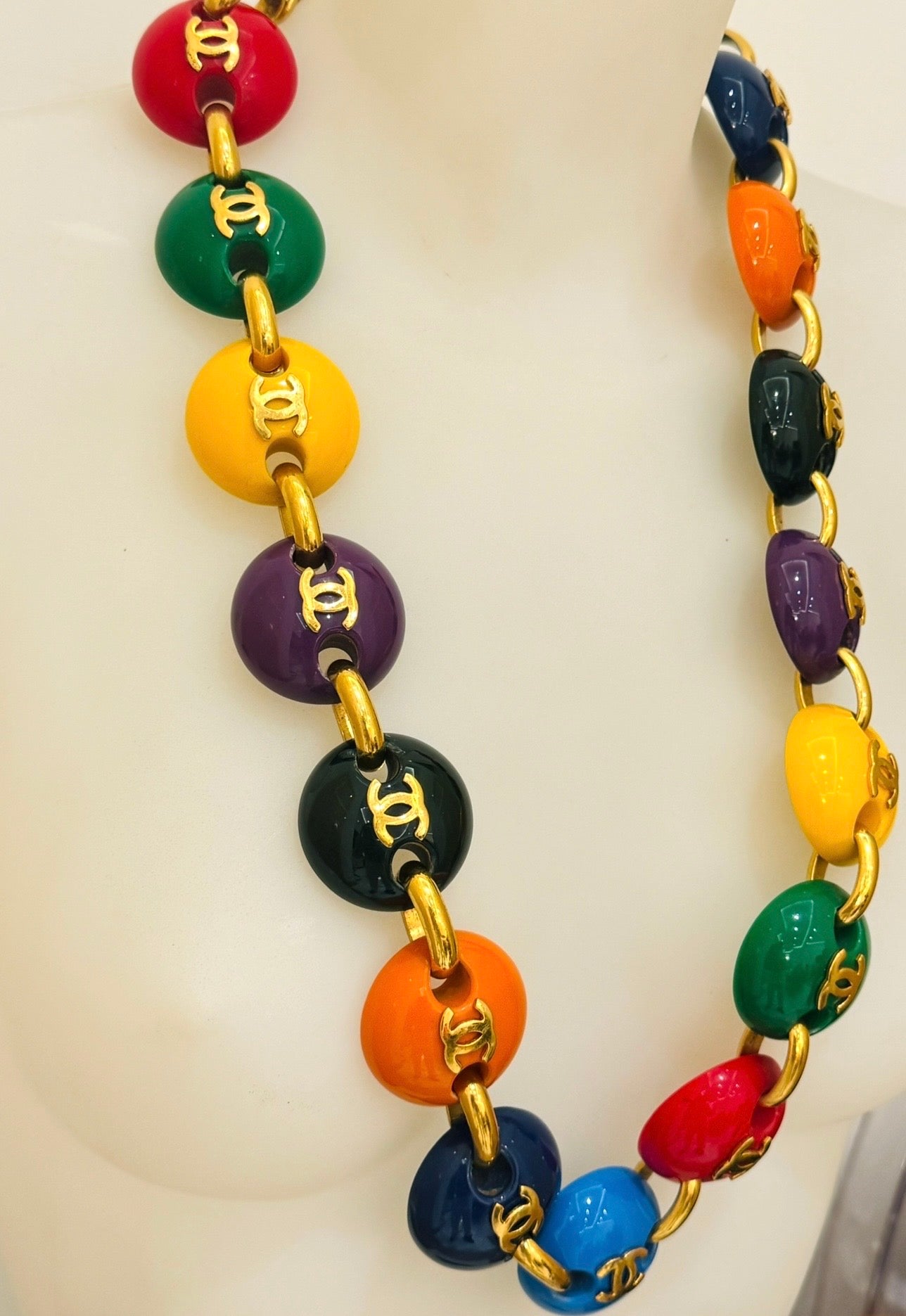 Museum-Worthy CHANEL Spring/Summer 1991 "Candy Button" Bonbons Skittles M&M Belt Necklace - Seen on Miley Cyrus - One of Karl Lagerfeld's Most Iconic Archive Jewels