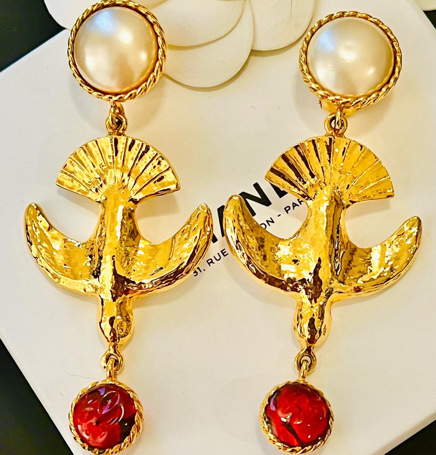 Museum-Worthy CHANEL 1970s Stylized Dove Bird Gripoix Drop Earrings - Rare Haute Couture Collector's Archive Piece