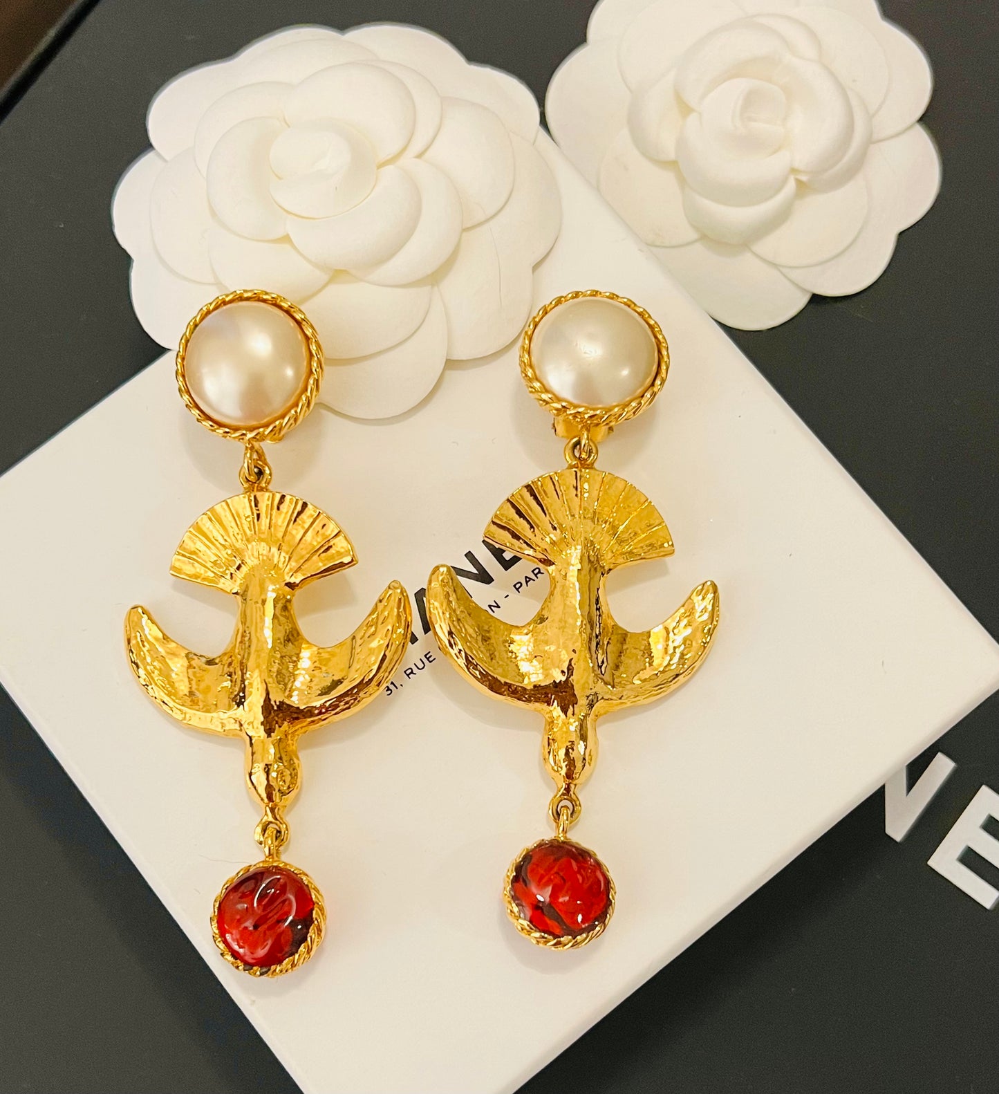 Museum-Worthy CHANEL 1970s Stylized Dove Bird Gripoix Drop Earrings - Rare Haute Couture Collector's Archive Piece