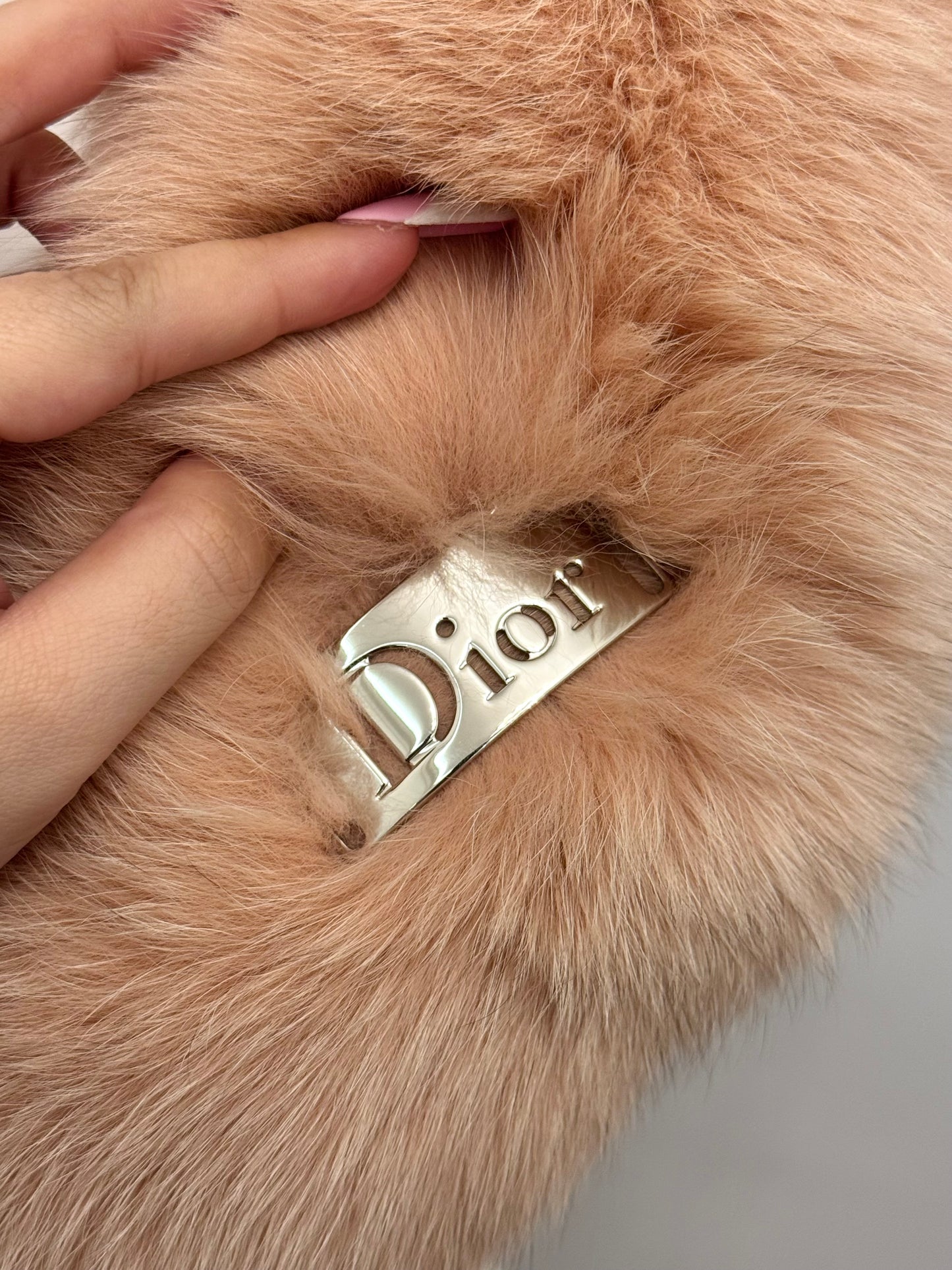 Christian Dior by John Galliano Fall 2004 Pink Fox Fur Collar with Leopard Silk Lining and Dior Logo Hardware