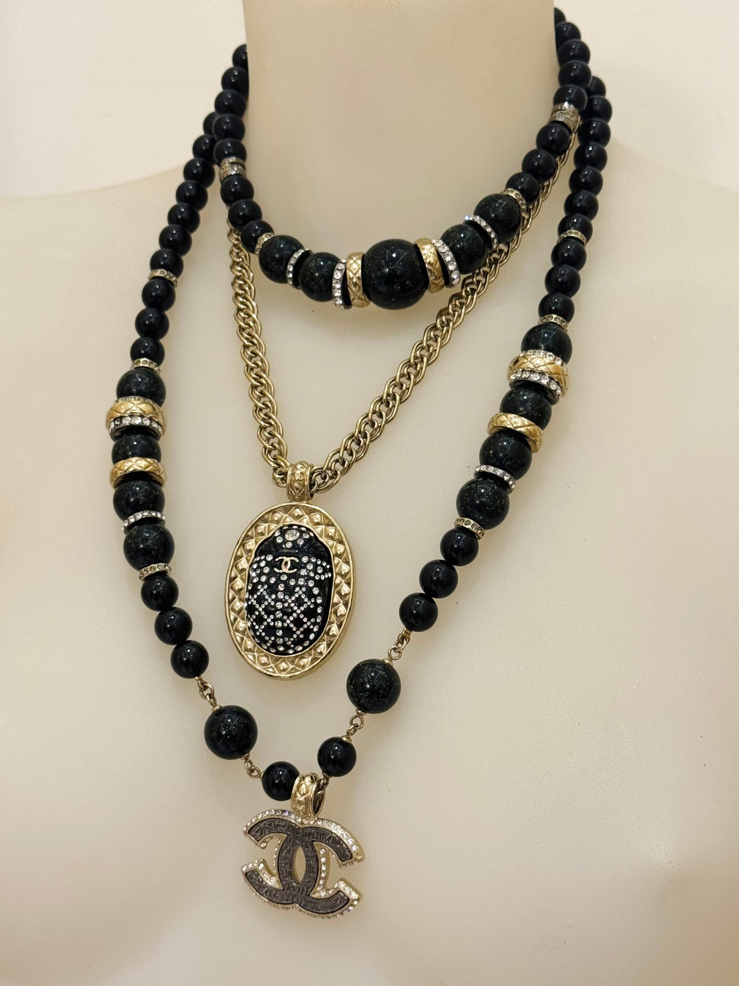 Museum-Worthy CHANEL Métiers d'Art Paris-New York 2019 Egyptian Scarab & Hieroglyph Layered Plastron Necklace from Karl Lagerfeld's Final Métiers d'Art Collection