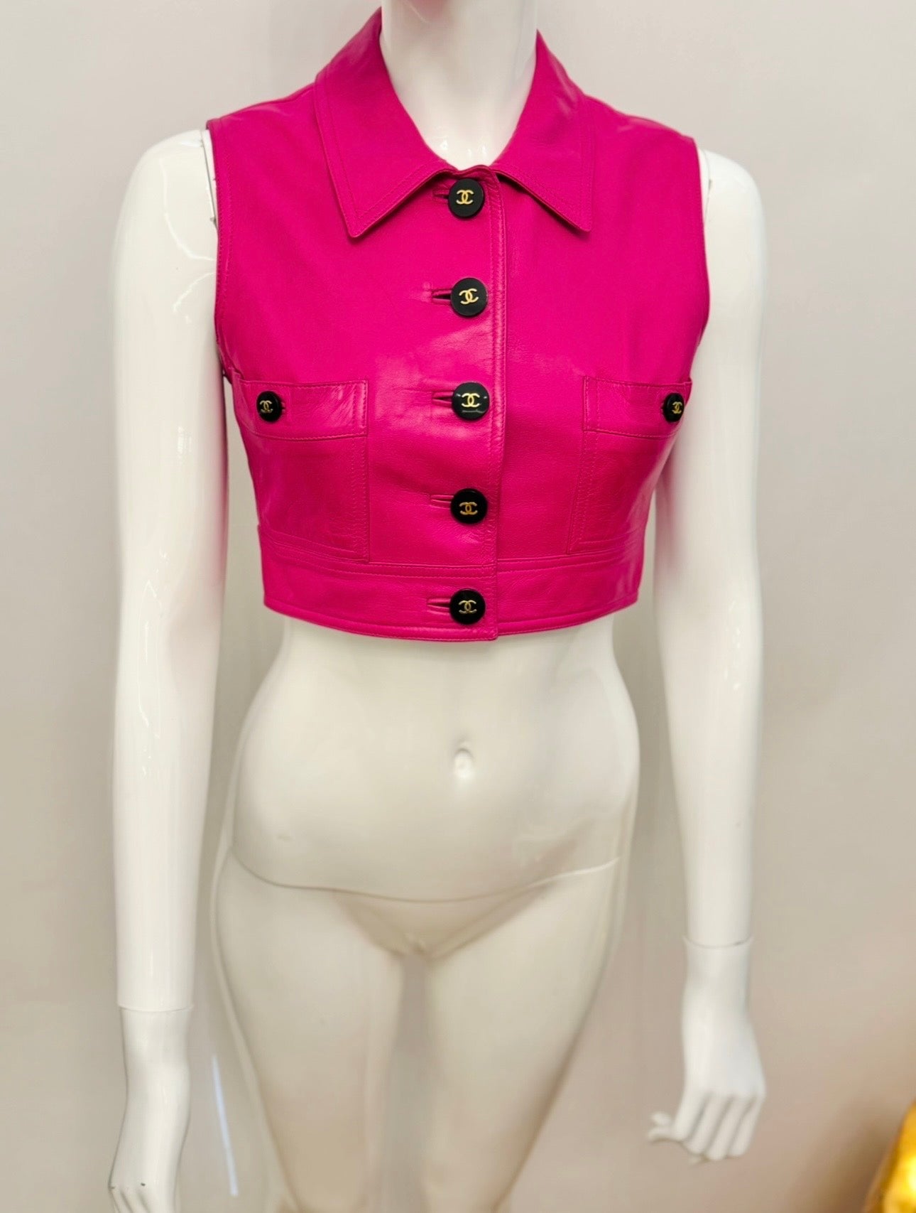 Museum-Worthy CHANEL Spring Summer 1995 Barbie Collection Pink Leather Vest by Karl Lagerfeld