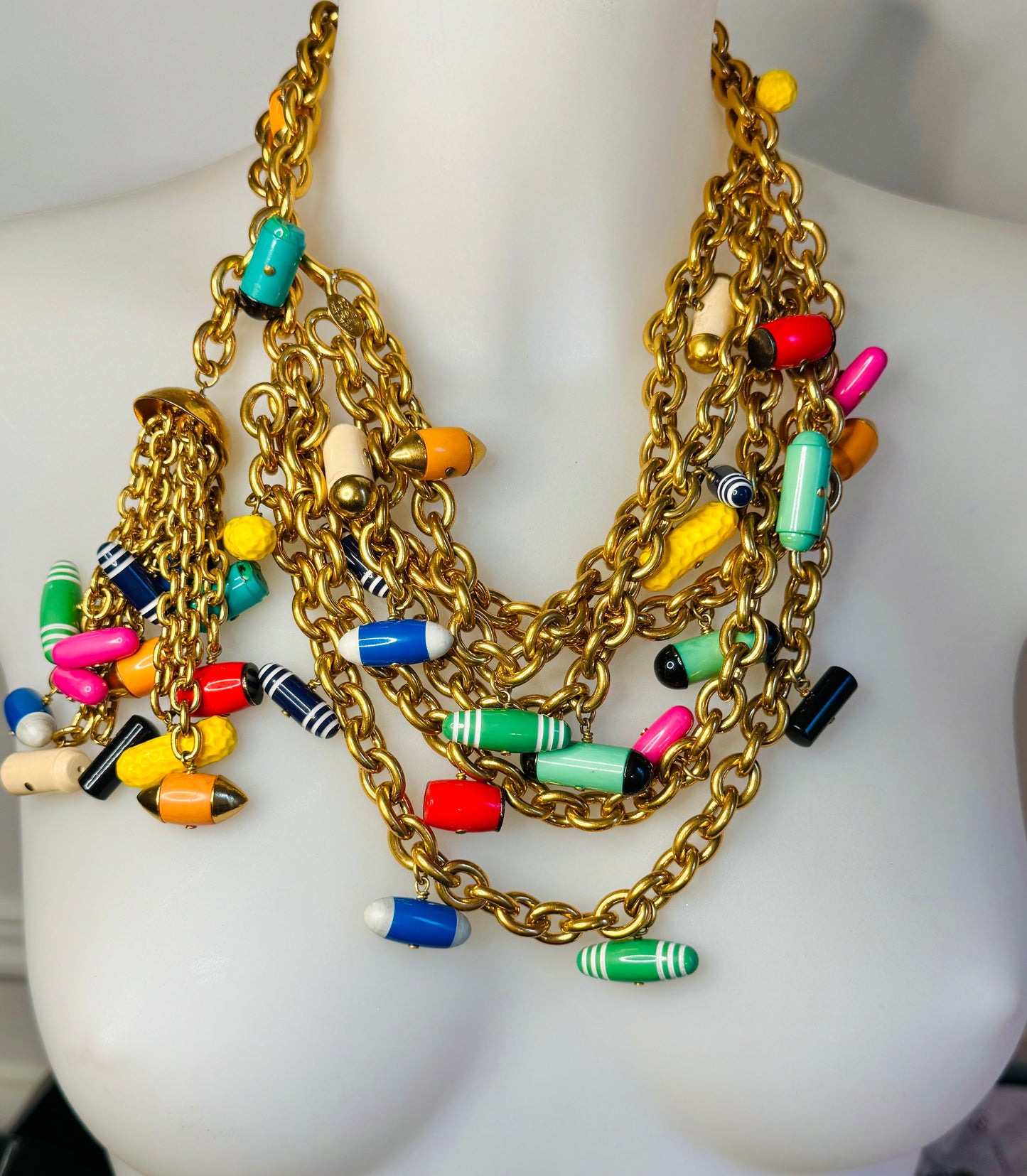 Museum-Worthy CHANEL Spring-Summer 1992 runway 24k gold plated Multicolor "Pill" Chain Belt