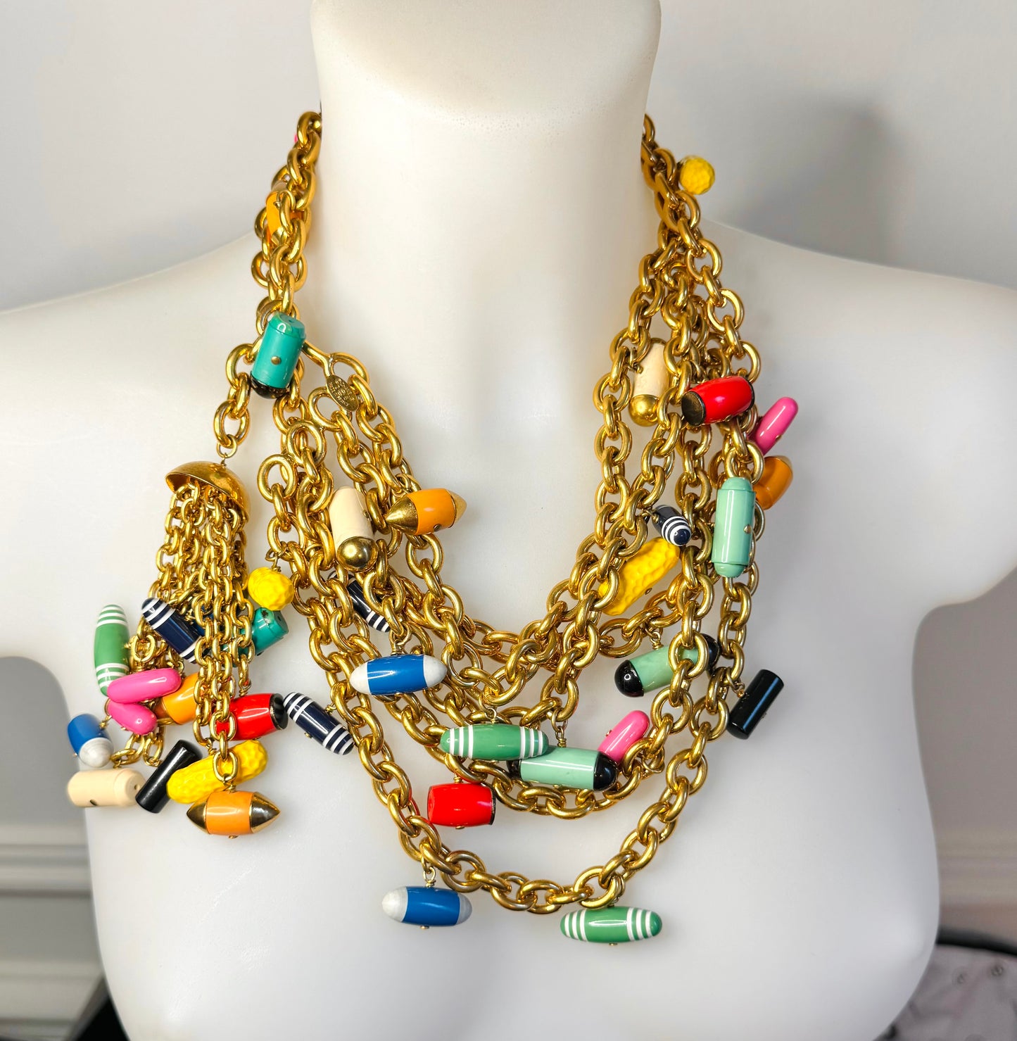 Museum-Worthy CHANEL Spring-Summer 1992 runway 24k gold plated Multicolor "Pill" Chain Belt