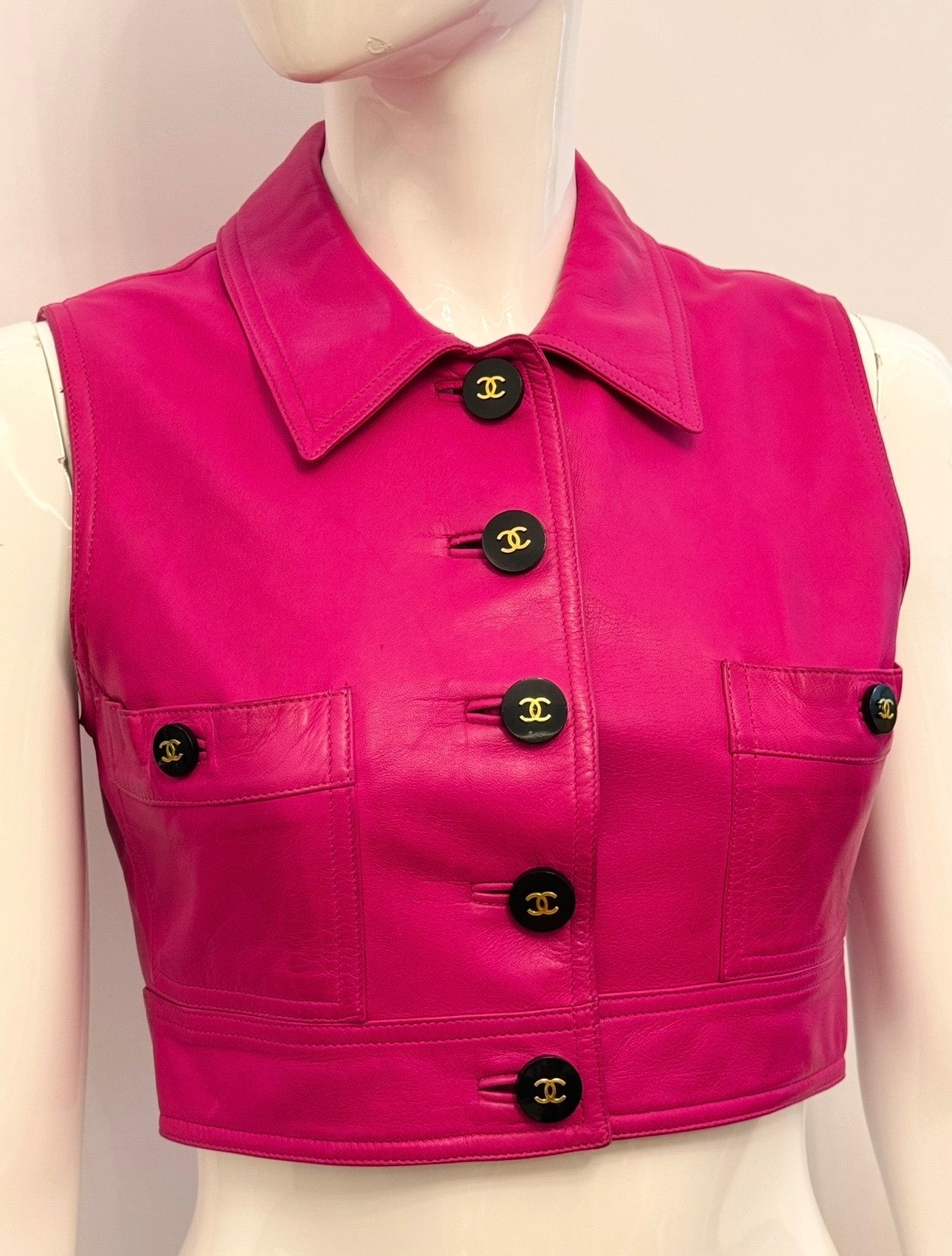 Museum-Worthy CHANEL Spring Summer 1995 Barbie Collection Pink Leather Vest by Karl Lagerfeld