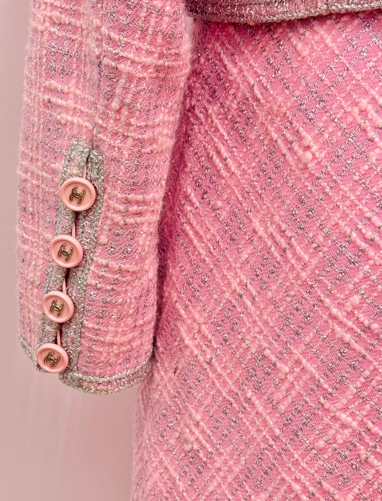 CHANEL Spring/ Summer 1997 Fantasy Tweed Sparkling Barbie Pink Jacket & Dress Ensemble - Never Worn - Karl Lagerfeld Archive