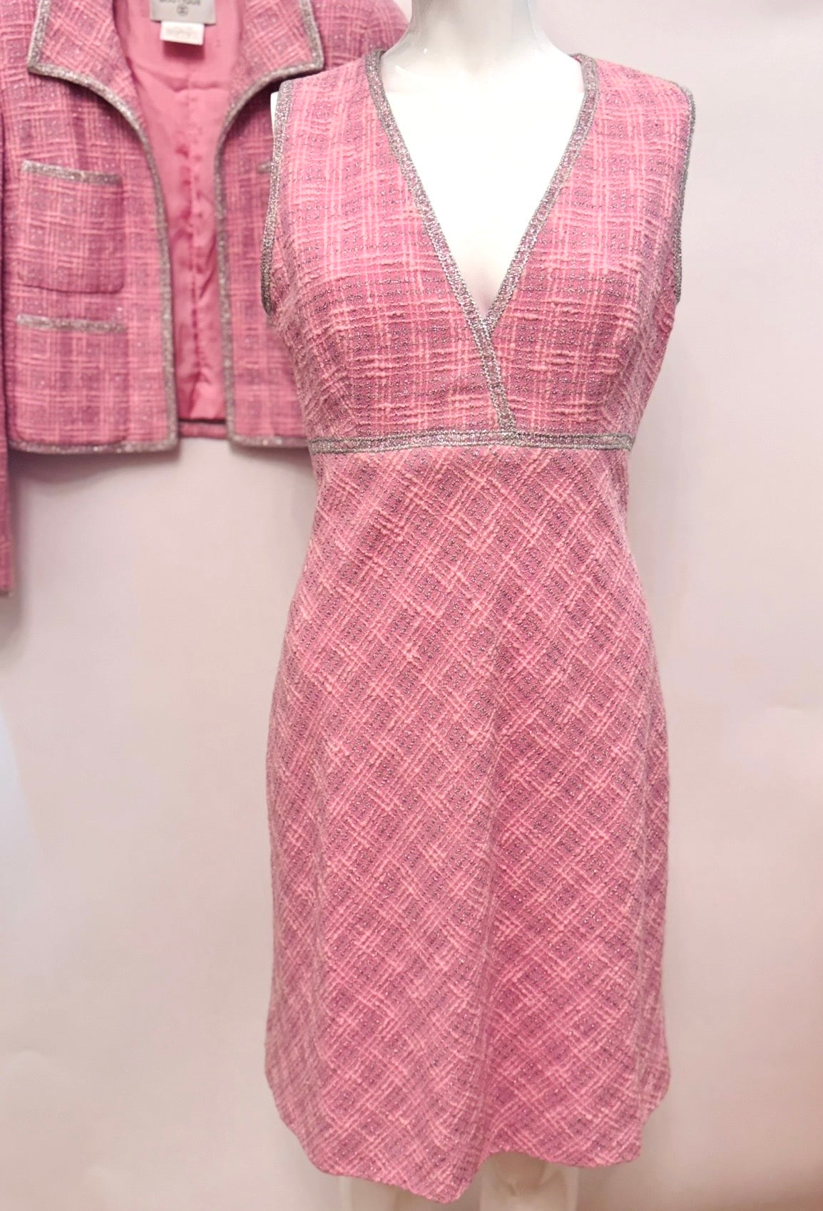 CHANEL Spring/ Summer 1997 Fantasy Tweed Sparkling Barbie Pink Jacket & Dress Ensemble - Never Worn - Karl Lagerfeld Archive