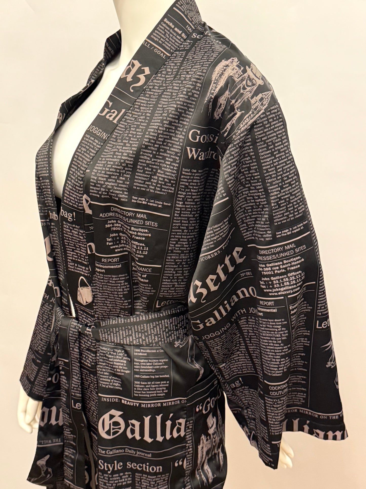Iconic John Galliano "Gazette" Newspaper Print Kimono Robe with Original Box - Size M