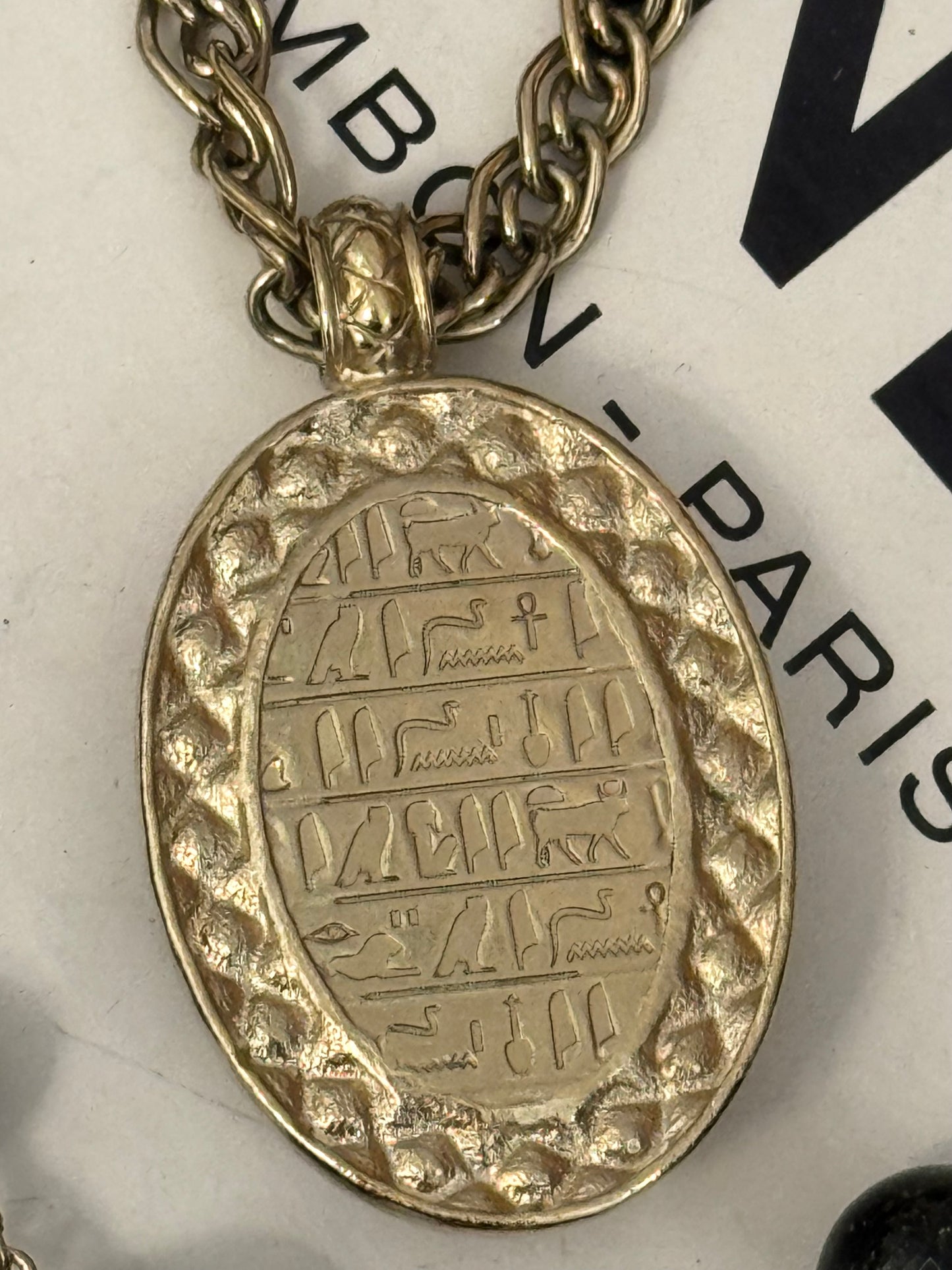 Museum-Worthy CHANEL Métiers d'Art Paris-New York 2019 Egyptian Scarab & Hieroglyph Layered Plastron Necklace from Karl Lagerfeld's Final Métiers d'Art Collection
