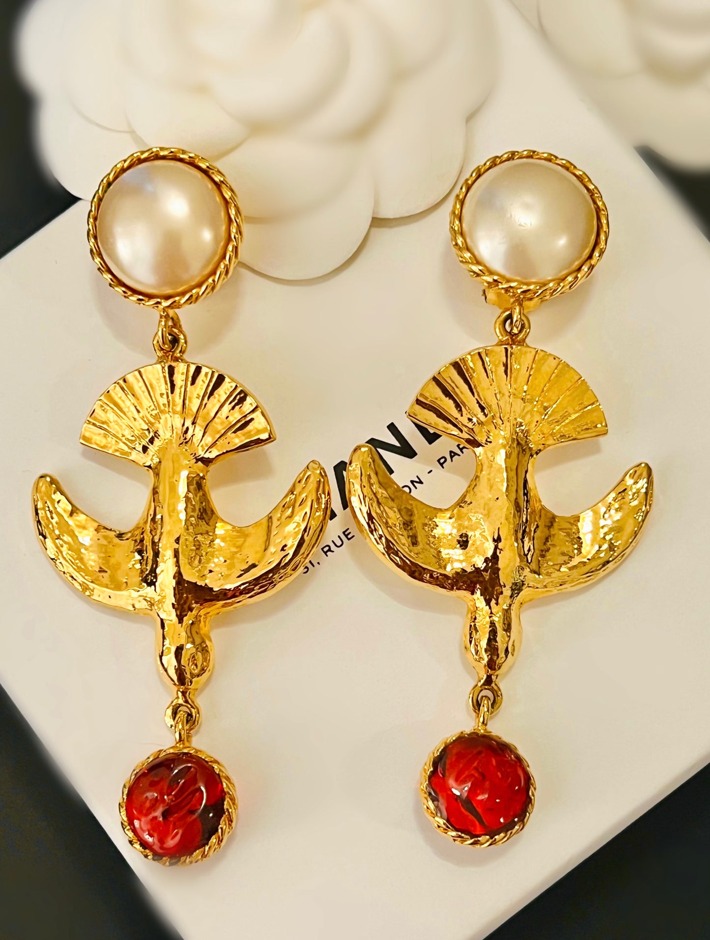 Museum-Worthy CHANEL 1970s Stylized Dove Bird Gripoix Drop Earrings - Rare Haute Couture Collector's Archive Piece