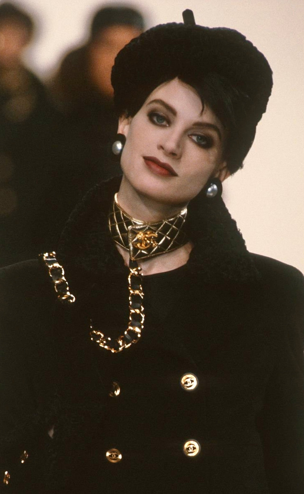 CHANEL Fall/Winter 1991 "Hip-Hop" Gold Quilted Leather Turnlock Choker Necklace by Karl Lagerfeld - Iconic Runway Archive Piece