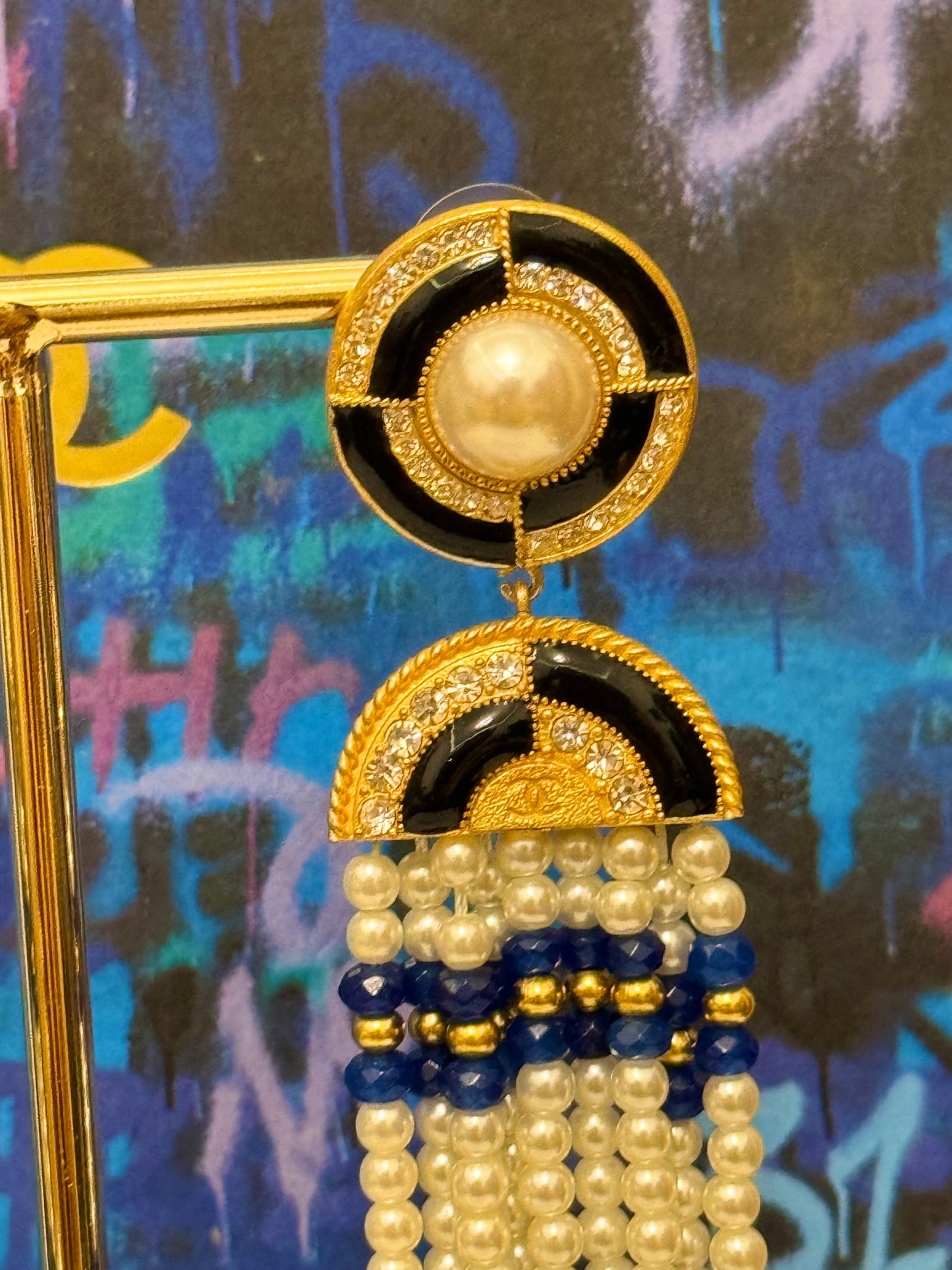 CHANEL Métiers d’Art Paris–New York 2019 “Egyptian” Lapis Lazuli & Pearl Chandelier Earrings by Karl Lagerfeld – Runway & Book Cover
