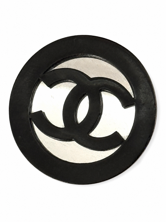 Museum-Worthy CHANEL Spring/Summer 1991 Oversized Mirror & Black Resin CC Brooch — Karl Lagerfeld Runway Archive Piece