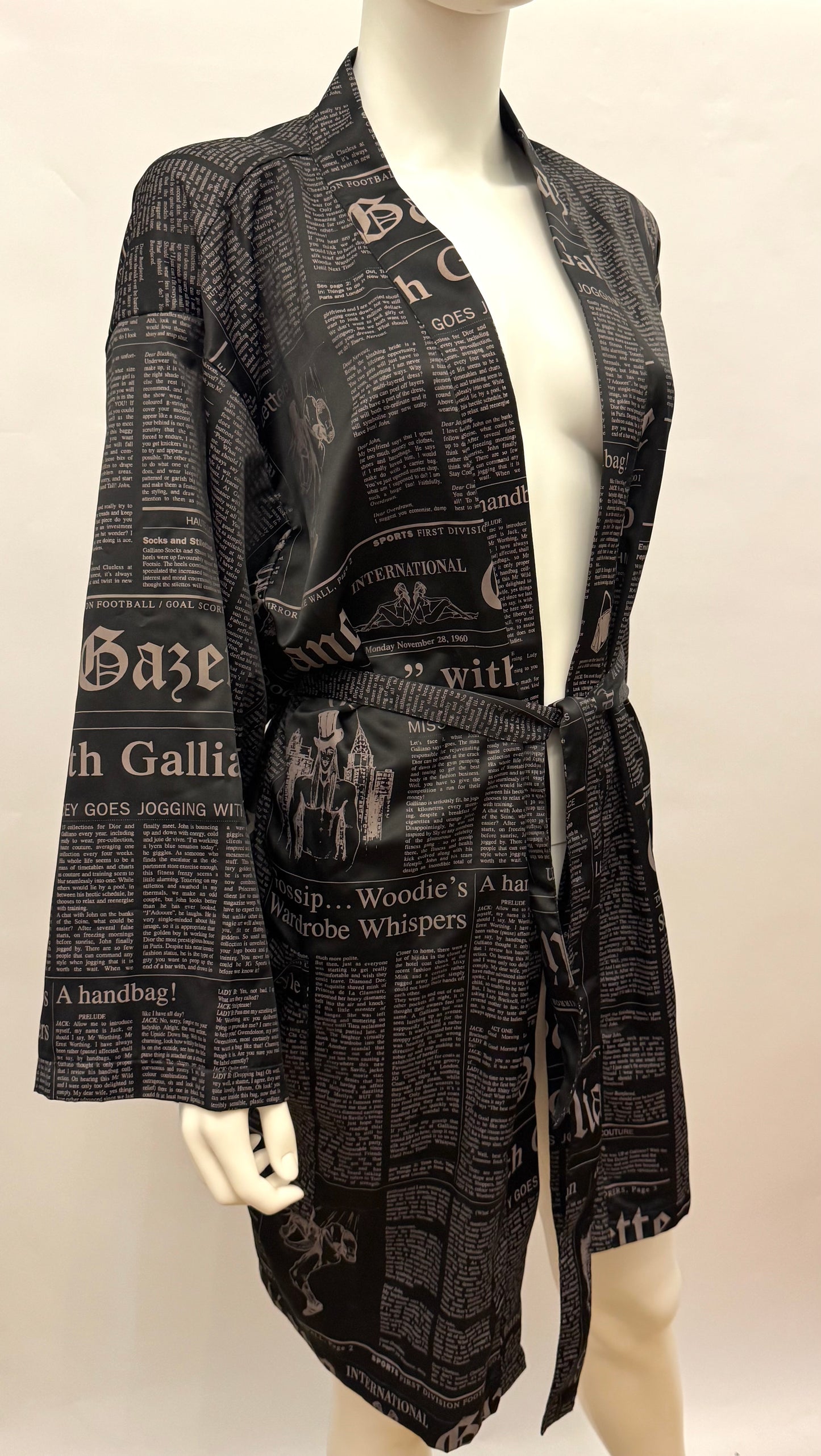Iconic John Galliano "Gazette" Newspaper Print Kimono Robe with Original Box - Size M