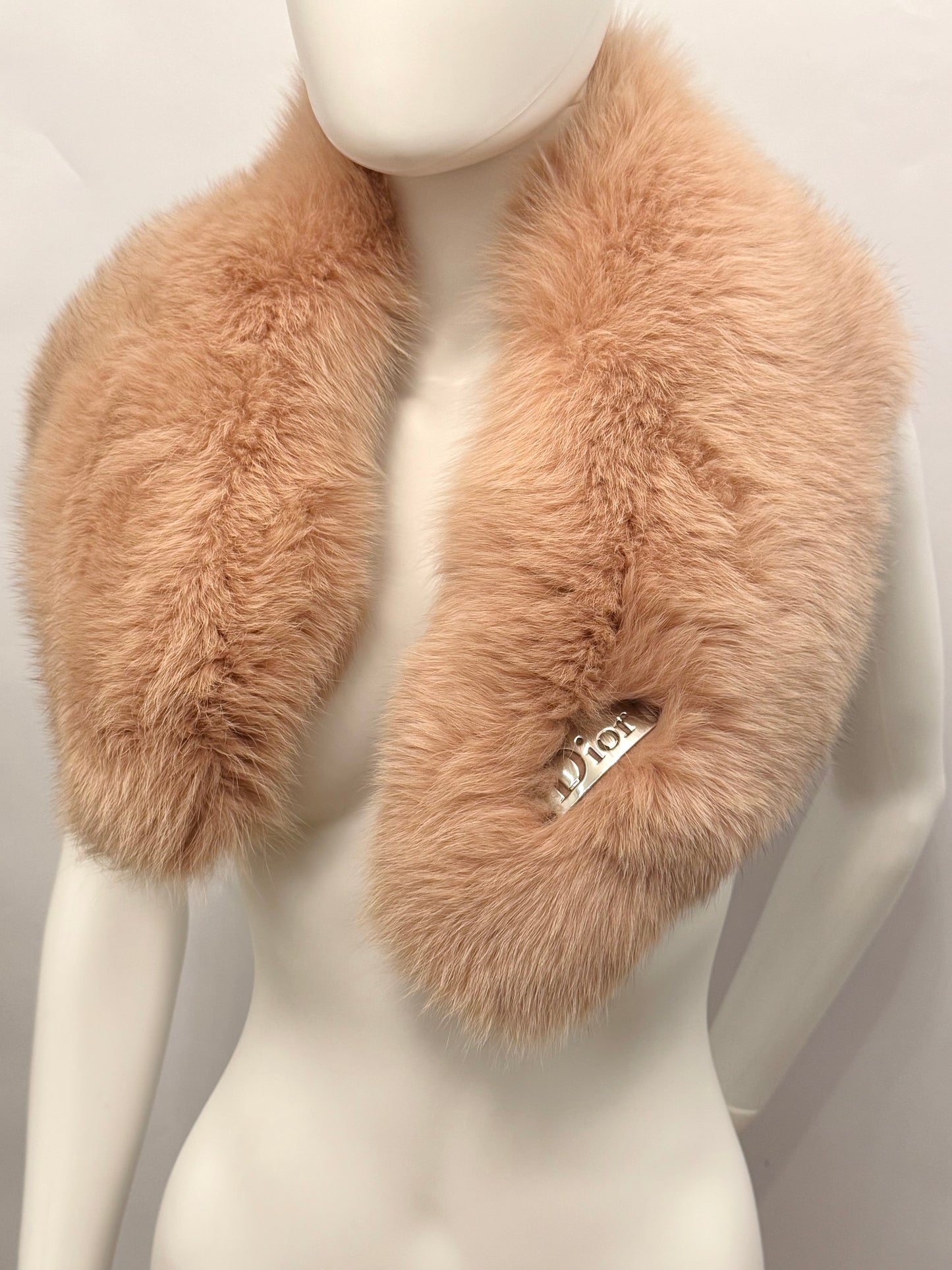 Christian Dior by John Galliano Fall 2004 Pink Fox Fur Collar with Leopard Silk Lining and Dior Logo Hardware