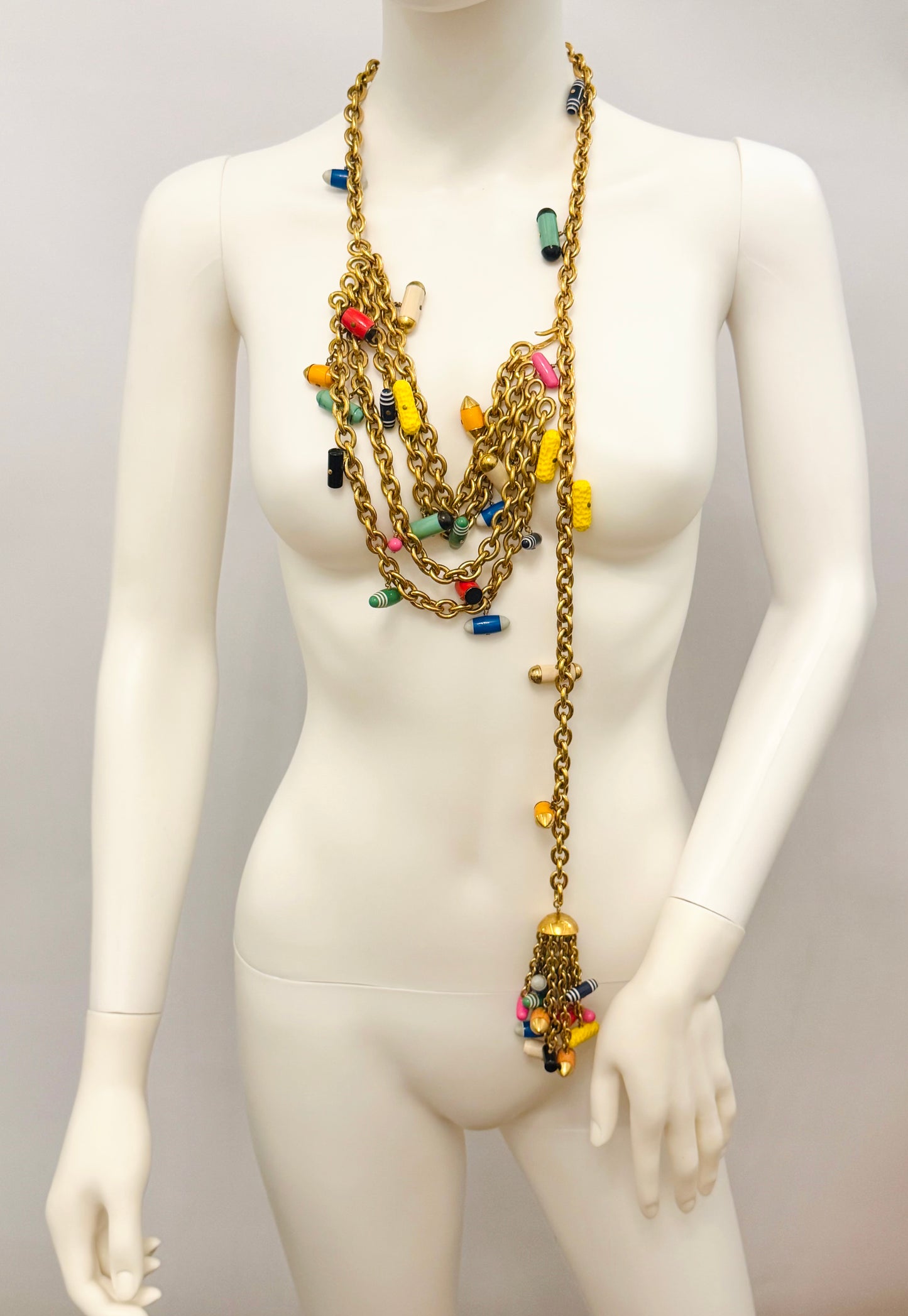 Museum-Worthy CHANEL Spring-Summer 1992 runway 24k gold plated Multicolor "Pill" Chain Belt