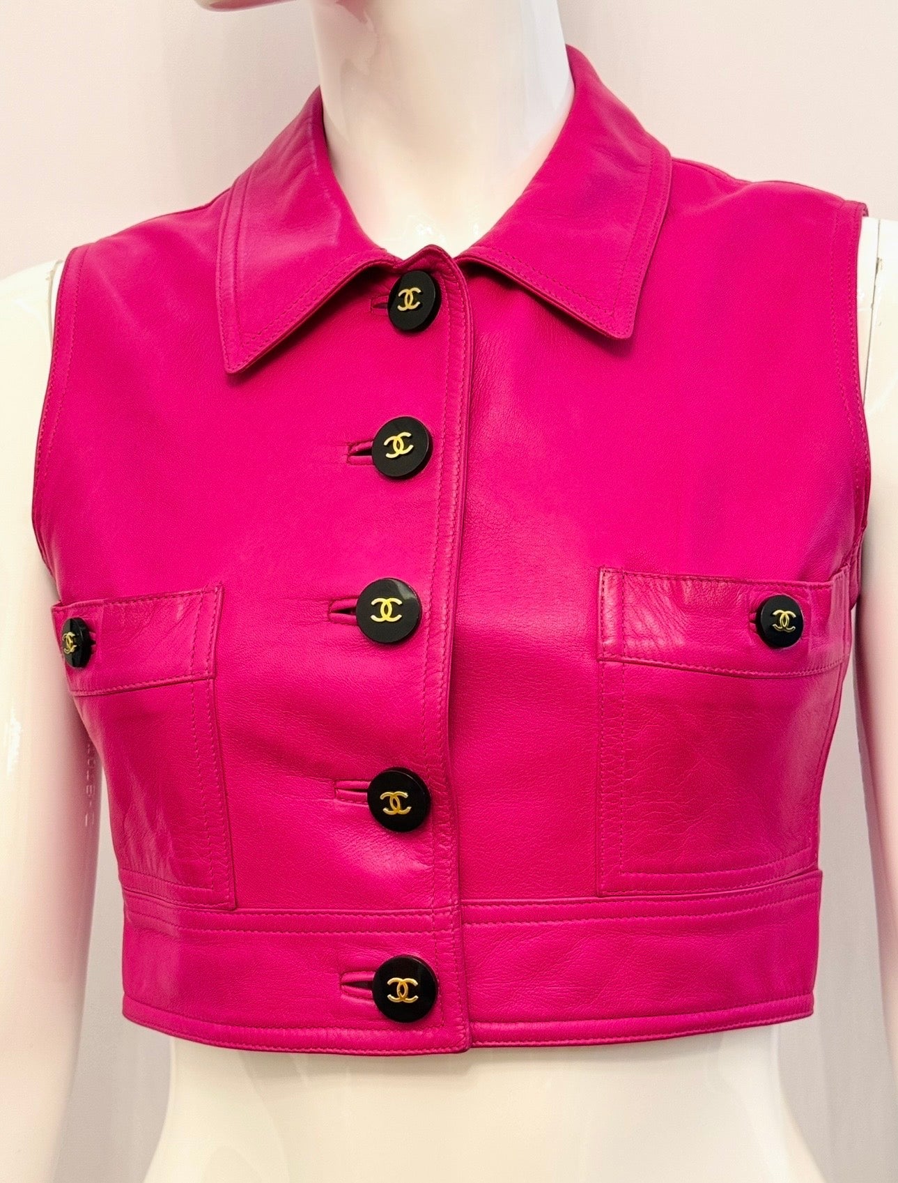 Museum-Worthy CHANEL Spring Summer 1995 Barbie Collection Pink Leather Vest by Karl Lagerfeld