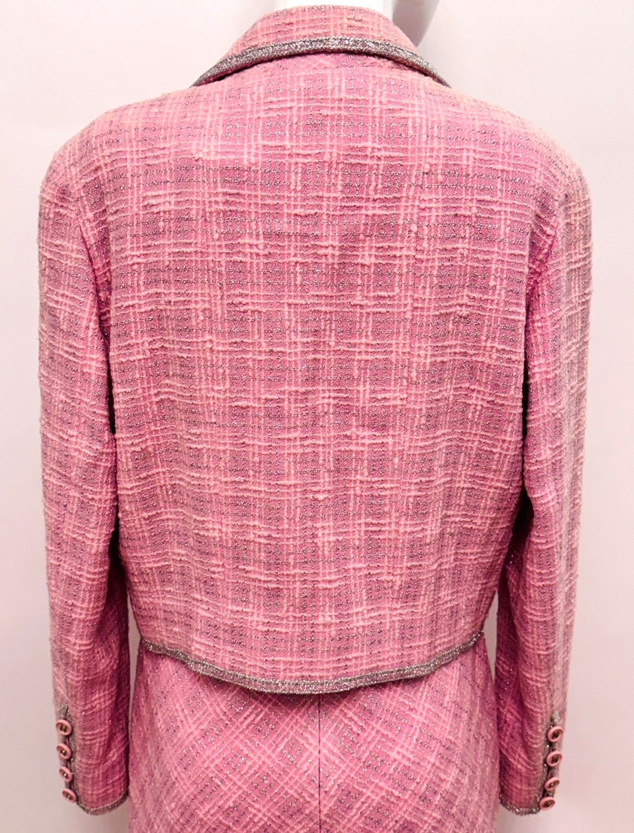 CHANEL Spring/ Summer 1997 Fantasy Tweed Sparkling Barbie Pink Jacket & Dress Ensemble - Never Worn - Karl Lagerfeld Archive