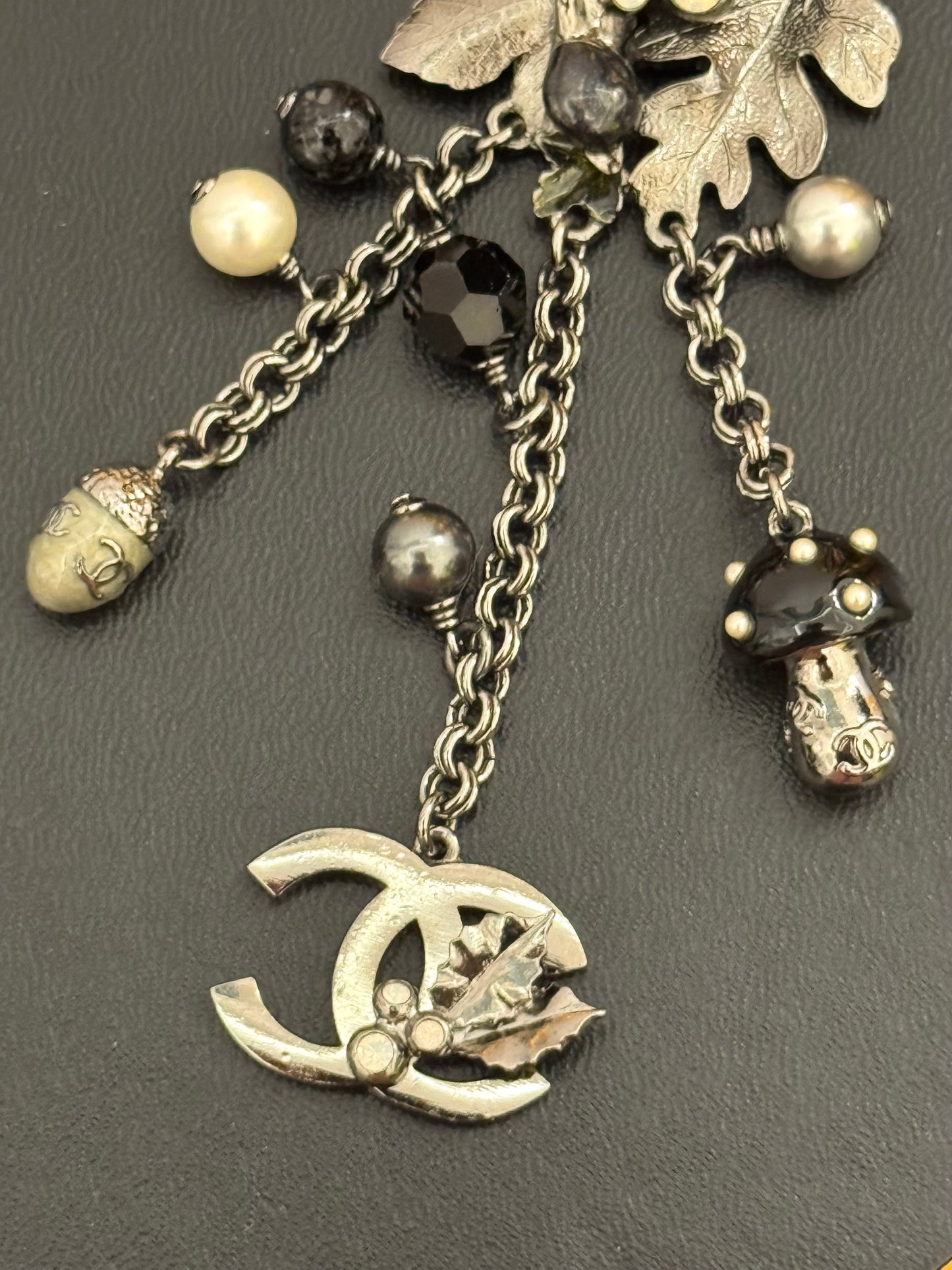 Museum-Worthy CHANEL Fall/Winter 2005 Runway Woodland Necklace by Karl Lagerfeld - Holly Leaves, Acorns, Mushroom & CC Charm Statement Collector's Archive Piece